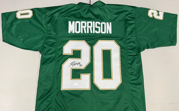 Benjamin Morrison Autographed Notre Dame Fighting Irish Shamrock Green #20 Football Jersey - Perfect for Game Day, Collectibles & Fan Gifts