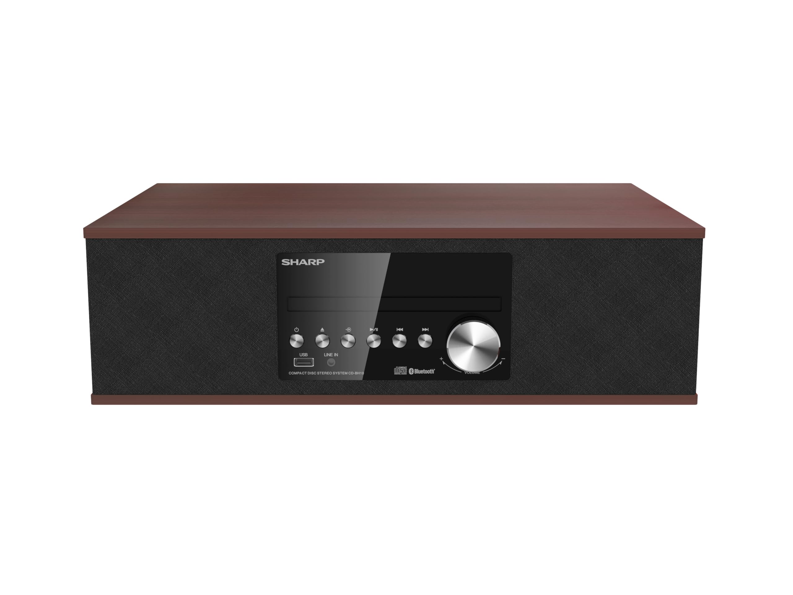 Vintage Style Retro Bluetooth CD Player with Wood Speakers - Sharp CD-BH10 Wireless Audio System | USB MP3 Playback, FM Stereo Tuner, AUX Input | Perfect for Home, Office & Retro Music Lovers