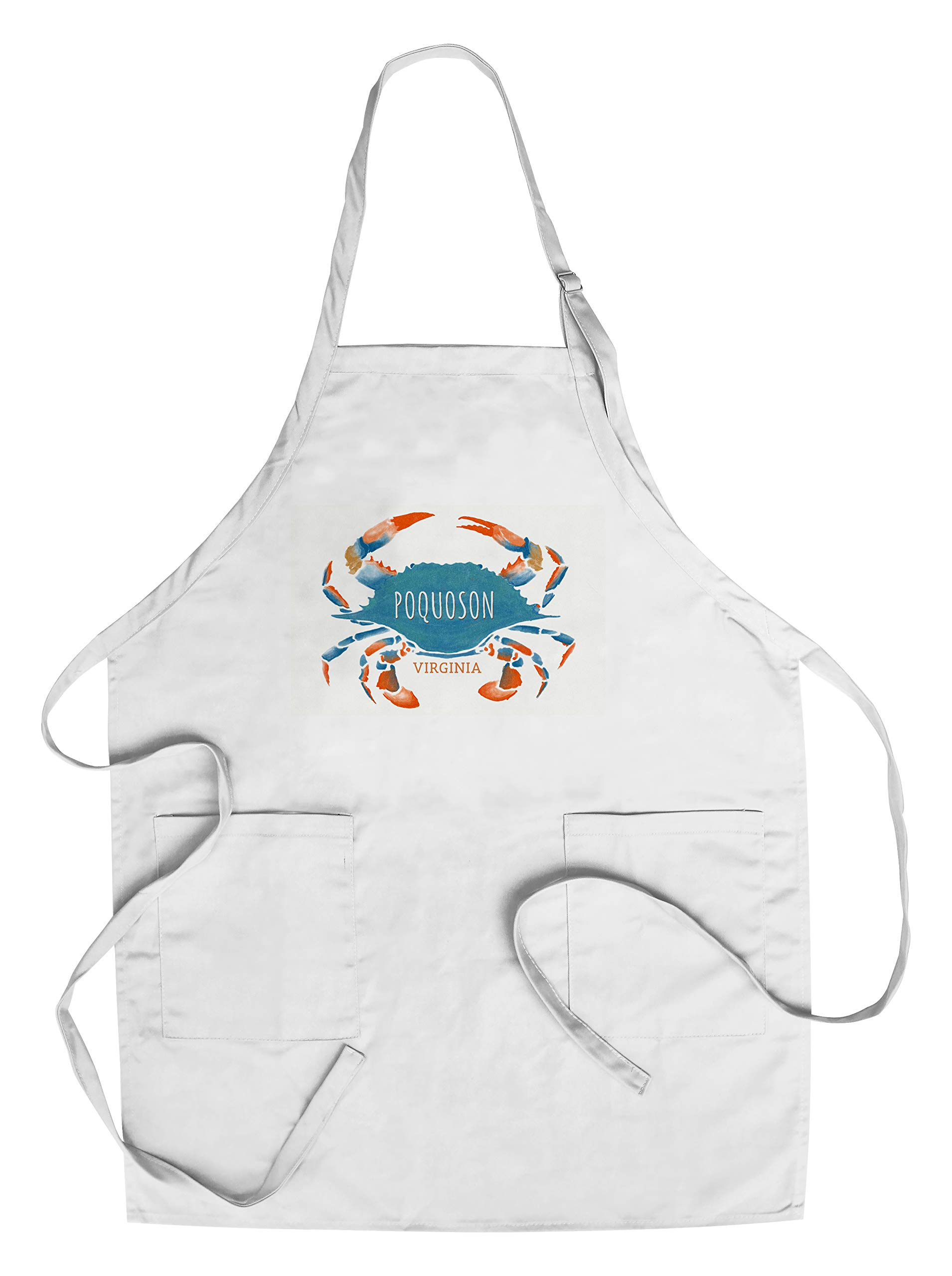 Poquoson Virginia Blue Crab Watercolor Cotton Canvas Apron - Unisex Kitchen Cooking Baking Grilling Apron with Pockets - Perfect for Chefs, BBQ & Home Cooks