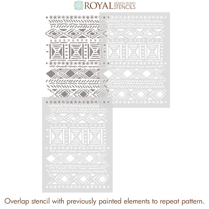 Tribal Vibe Allover Wall Stencil - DIY Home Decor Stencil for Bohemian, Ethnic, and Geometric Wall Painting - Perfect for Living Rooms, Bedrooms, and Accent Walls