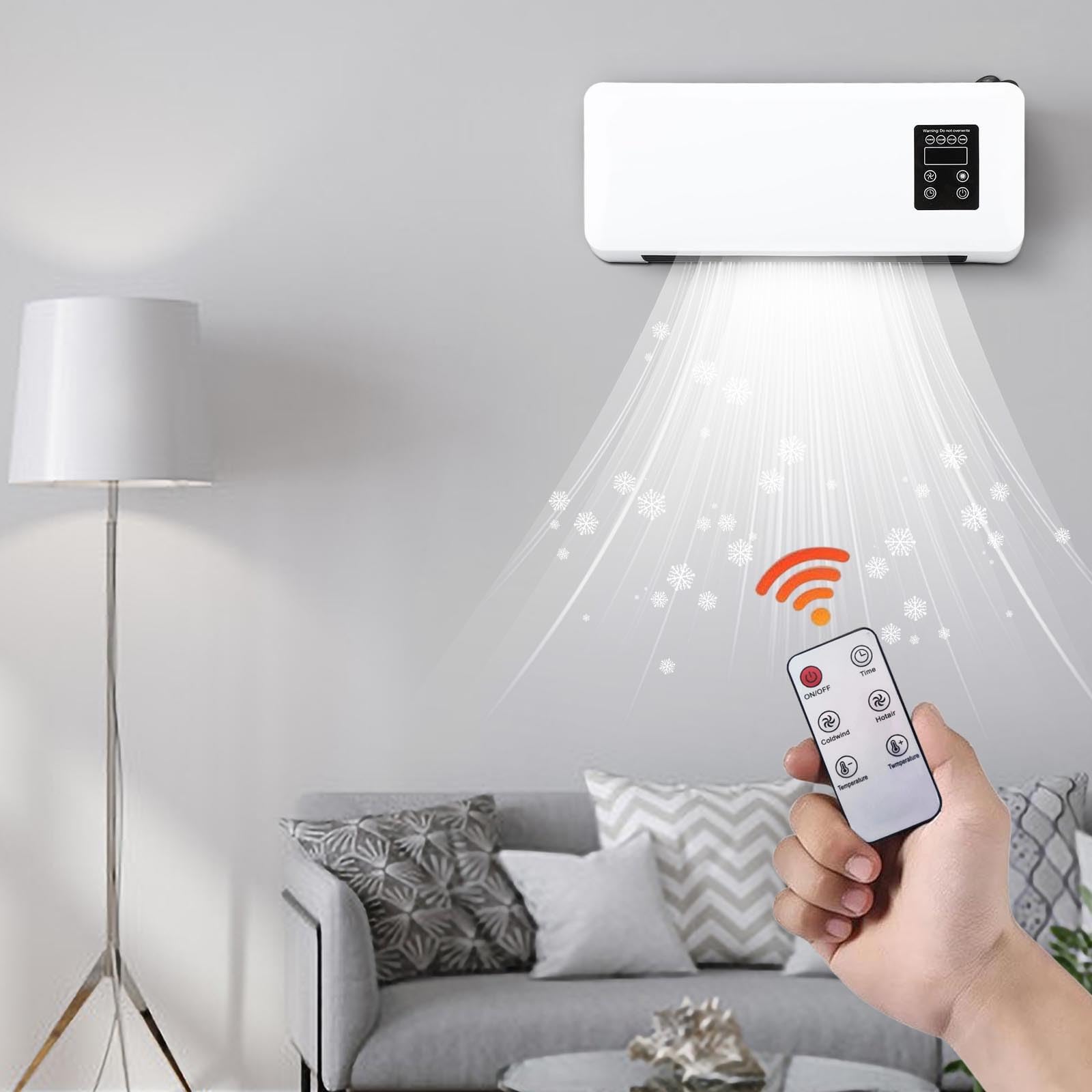 Wall Mounted Air Curtain Fan with Remote Control - 2 in 1 Ductless Cooling & Heating System for Home, Apartment, Office - Perfect for Doorways, Entrances & Commercial Spaces