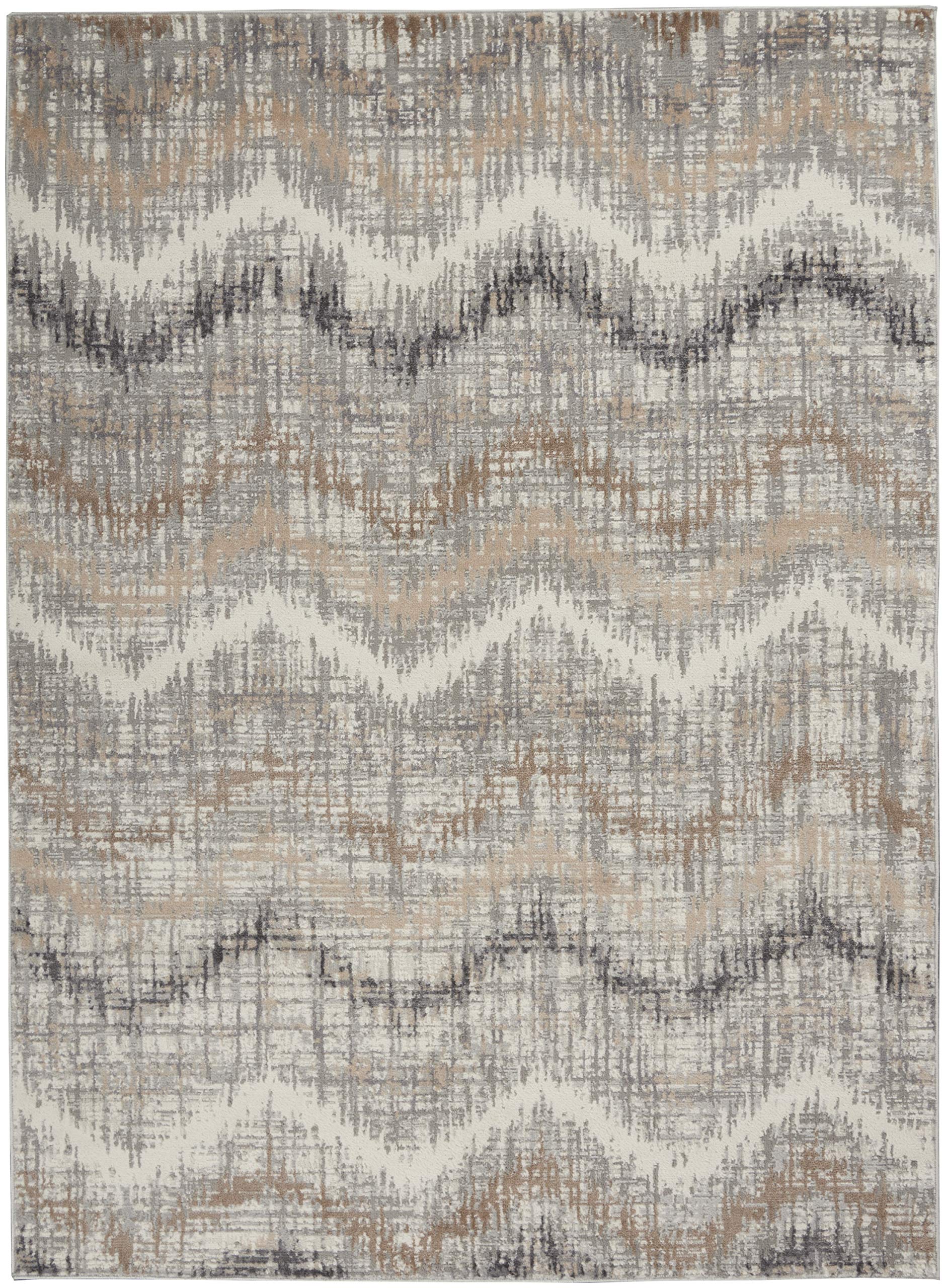 Nourison Elation Abstract Grey Ivory 4' x 6' Area Rug - Easy-Clean, Non-Shedding, Stain Resistant - Perfect for Bedroom, Living Room, Dining Room & Kitchen Decor (4x6)
