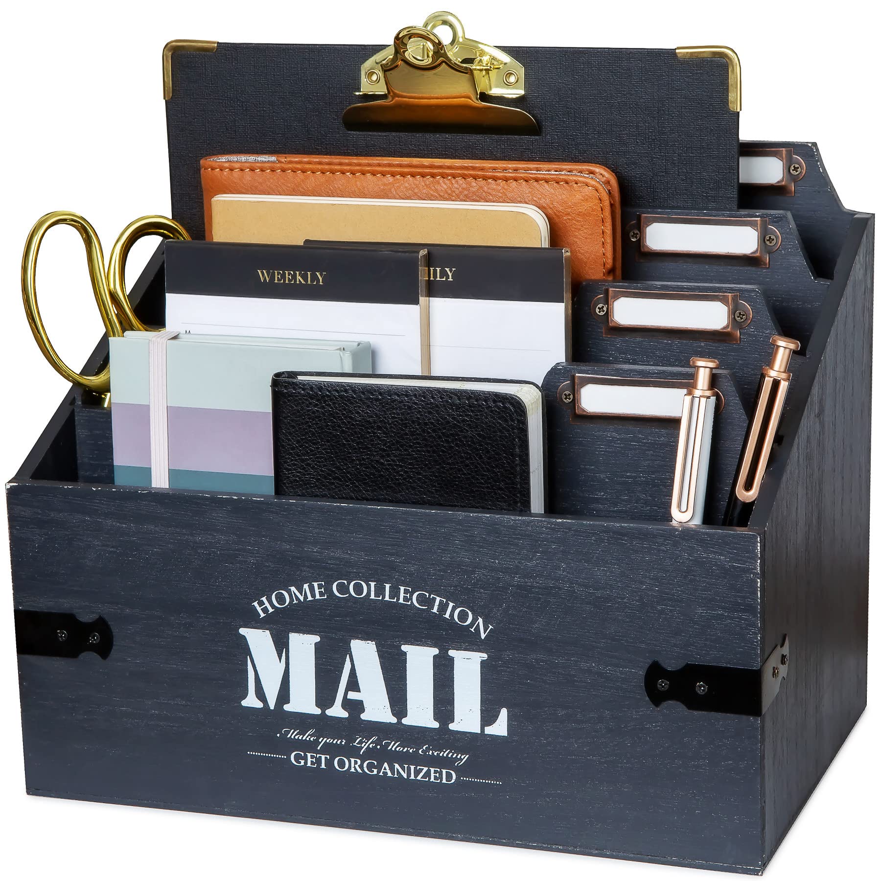 25DOL XXL Wooden Mail Organizer - 7 x 10.8 Inch Desktop Letter Sorter, File Holder & Desk Organizer for Office, Home - Rustic Mail & Document Storage Solution (Perfect for Bills, Letters, Files)