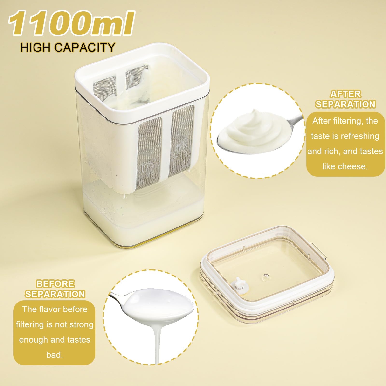 Greek Yogurt Strainer 500ml - Reusable Cheese Cloth & Multipurpose Kitchen Filter for Yogurt, Juice, Tea, Nut Milk - Perfect for Homemade Dairy, Vegan Milk & Healthy Drinks