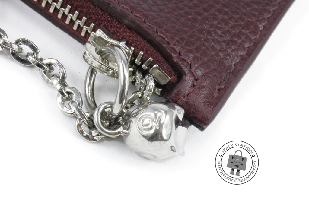 Alexander McQueen 327889 Skull Leather Card Holder & Coin Purse - Burgundy/Black Genuine Leather Wallet for Credit Cards, Cash & Coins | Perfect for Travel, Gifts & Everyday Use