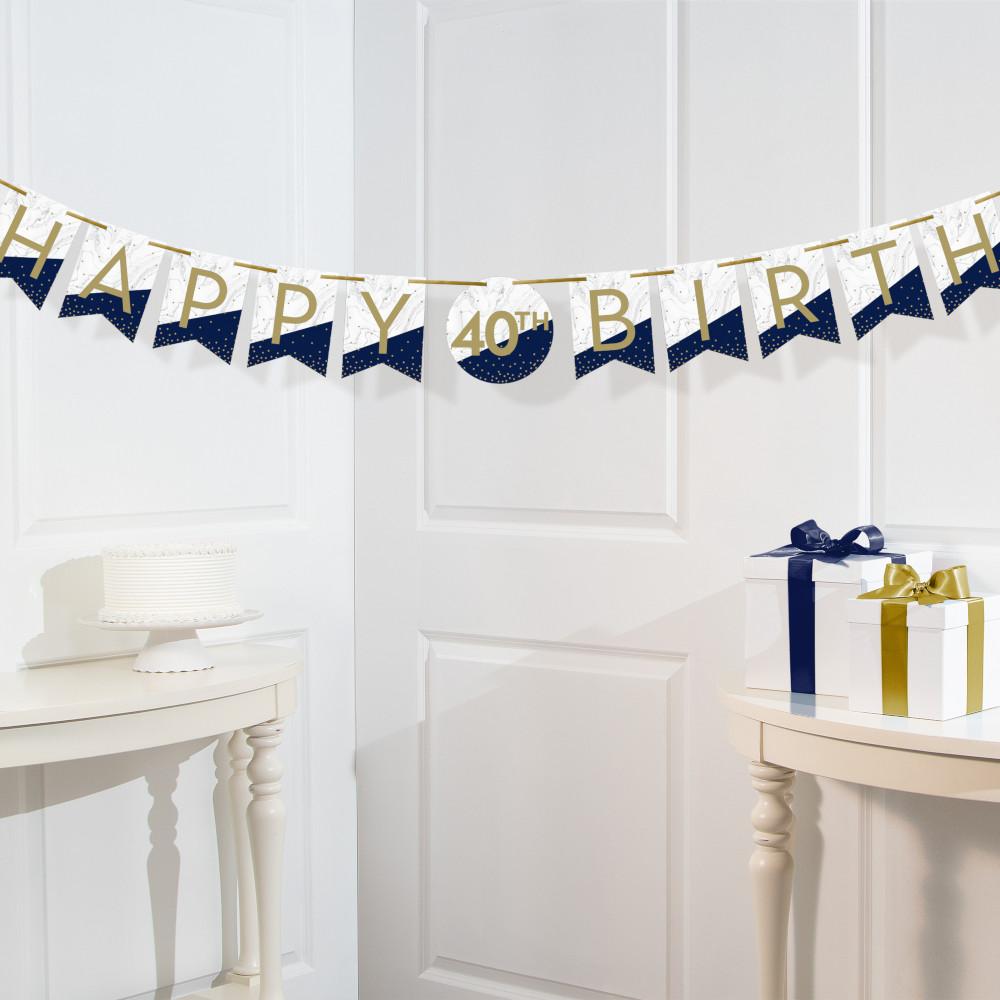 12-Piece Navy and Gold Birthday Party Banner Set - Bulk Decoration for Birthday Parties, Baby Showers & Special Events