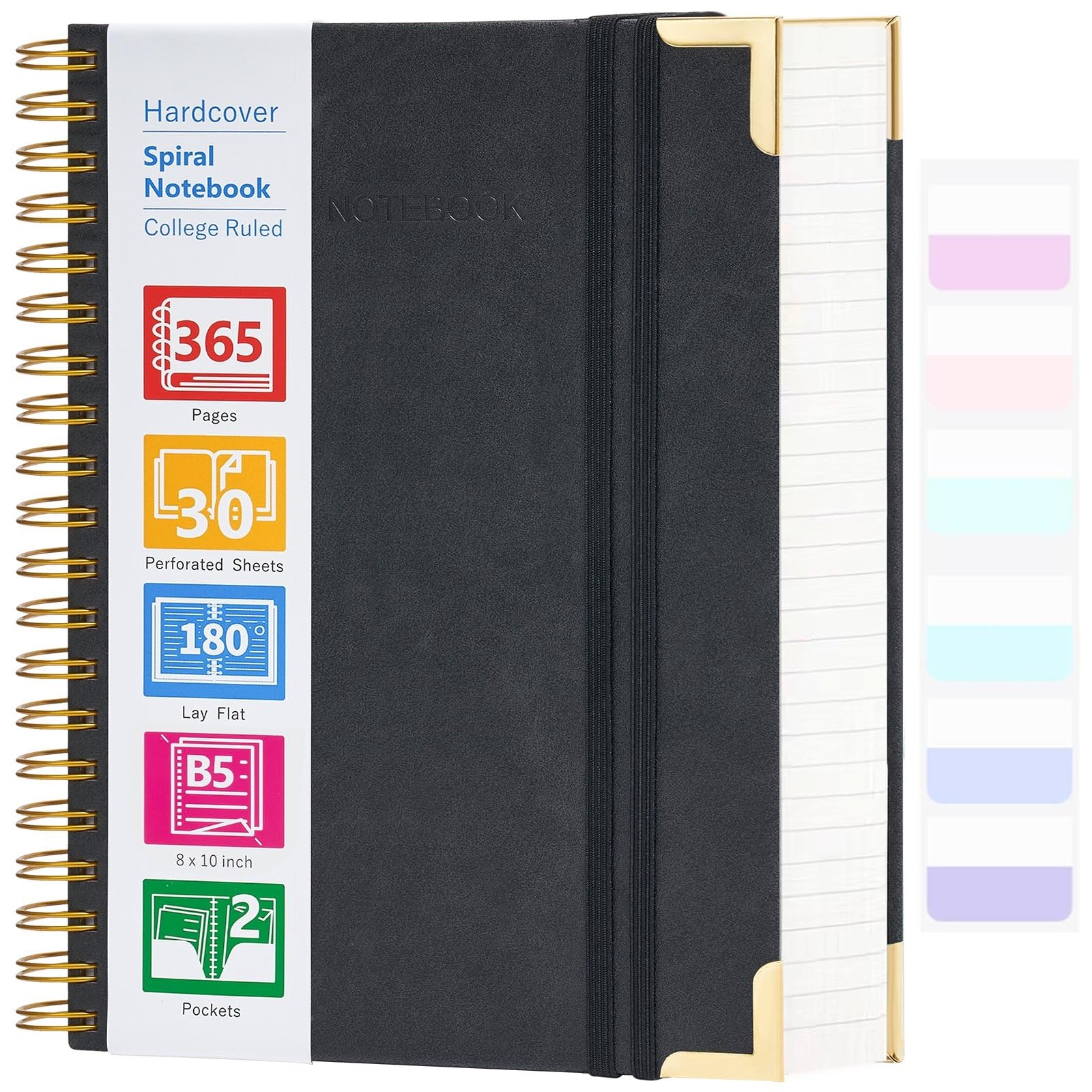 Premium Spiral Notebook - 365 Page Hardcover Leather Journal, B5 Lined Notebook for Work & School, College Ruled Writing Journal with 24 Index Tabs (8