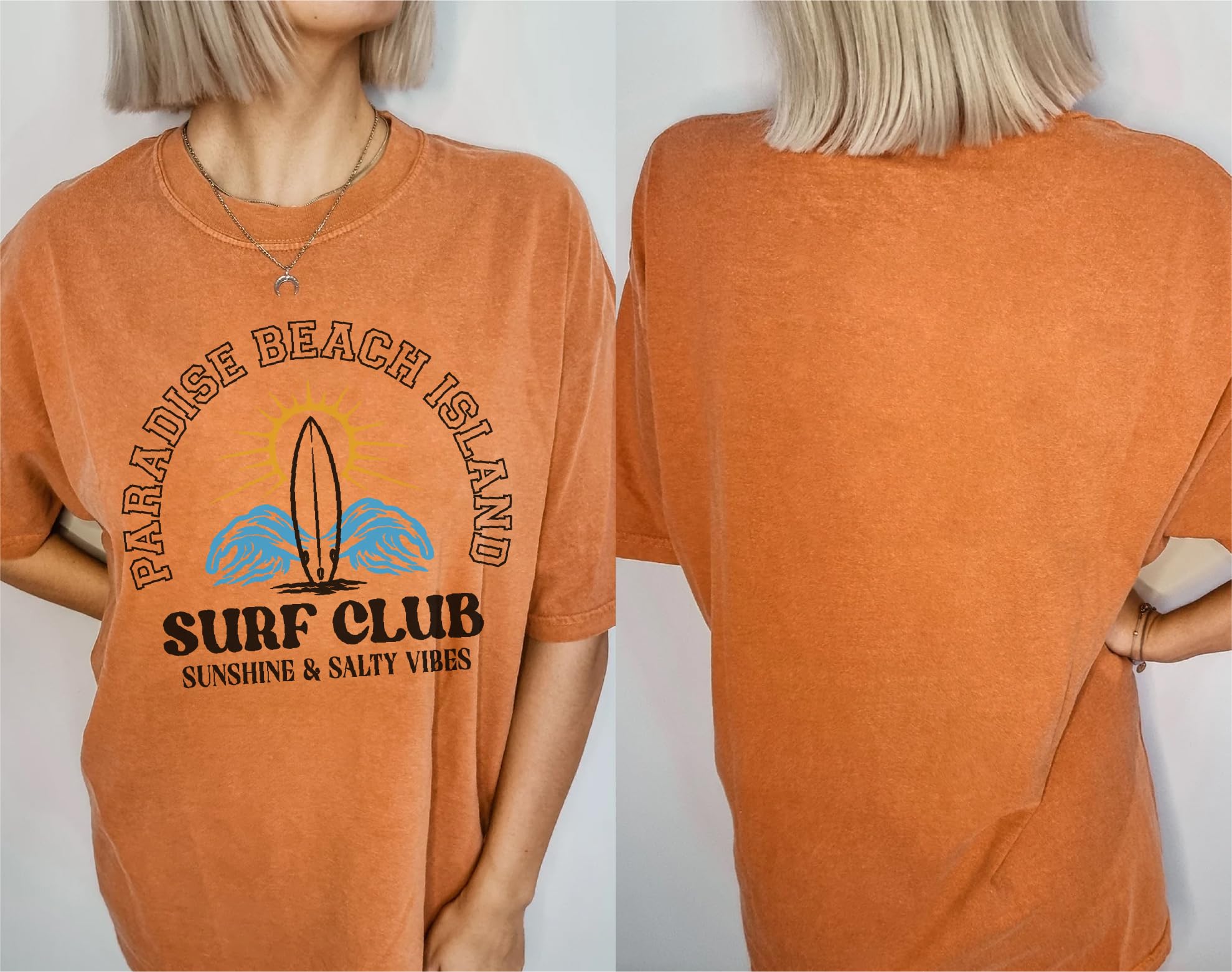 Surf Club T-Shirt for Women - Beach Life Sunshine Surfboard Paradise Design - Casual Summer Tee for Surfing, Vacation, and Outdoor Adventures