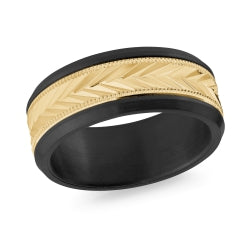8.5mm Black Zirconium and Gold Men's Wedding Band Ring - Durable & Stylish Comfort Fit for Anniversary, Engagement or Everyday Wear