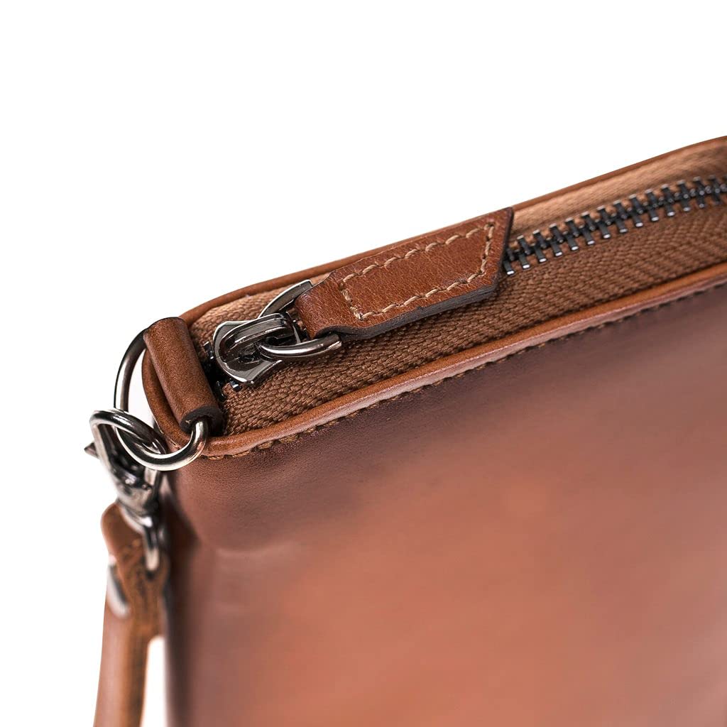 Premium Apple Full Grain Leather Wallet for Men & Women - Handmade RFID Blocking Phone Case with 8 Card Slots - Large Russet Brown Leather Pouch (Perfect for Everyday Carry, Travel & Business Use)