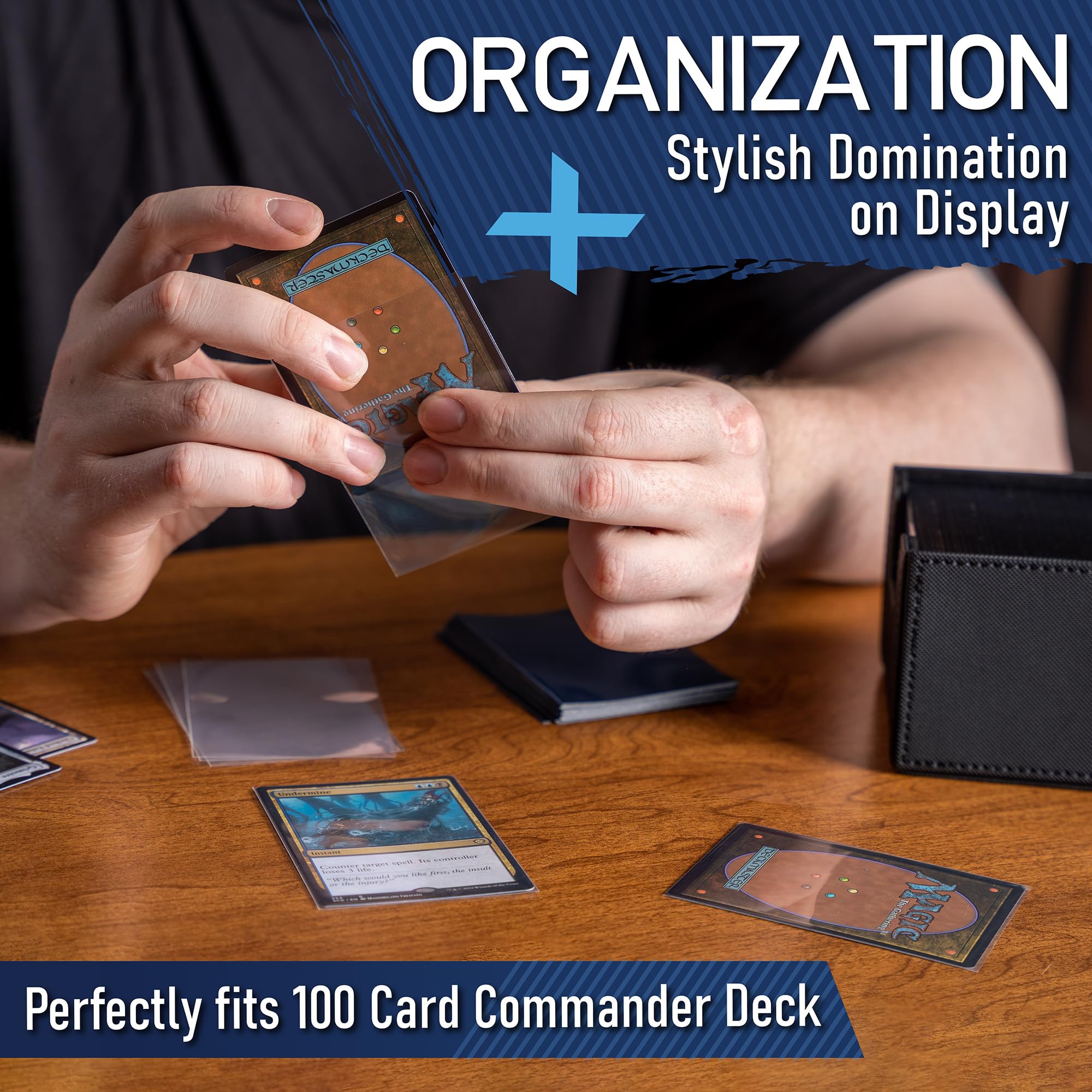 Premium MTG Deck Box (Black) - 100 Card Storage with Inner & Outer Sleeves | Ultra Durable TCG Deck Box for Magic: The Gathering, Yugioh, and Commander | Perfect for Tournaments, Travel & Card Protection