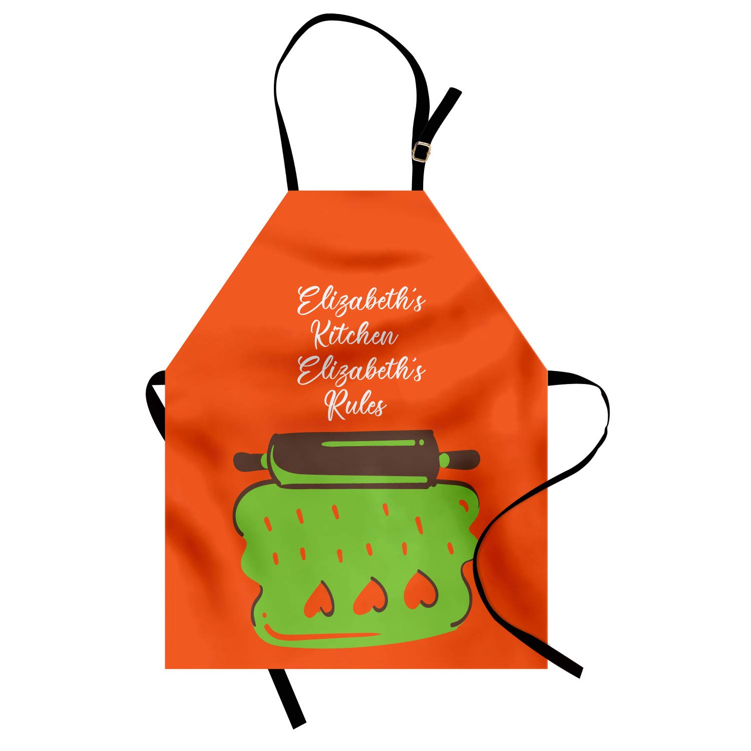 Ambesonne Personalized Chef Apron - Cartoon Baking & Cooking Design with Colorful Rolling Pin & Heart Motif - Adjustable Neck Unisex Kitchen Bib for Adults (Burnt Sienna) - Perfect for Home Cooking, Baking Parties & Culinary Gifts