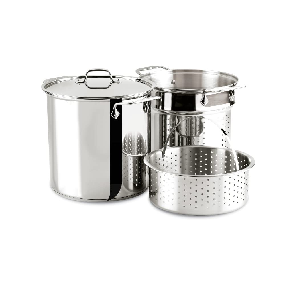 All-Clad E796S364 12-Quart Stainless Steel Multi Cooker Set - 3-Piece Cookware with Lid, Dishwasher Safe & Oven Safe - Perfect for Soups, Stews, Pasta & Large Family Meals
