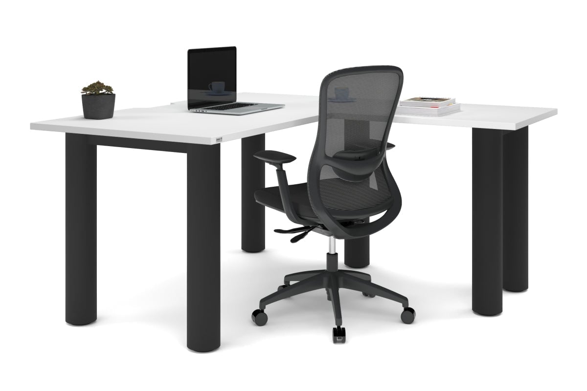 L-Shaped Corner Office Desk with Quadro Cylinder Legs - 1400L x 1550W, Cable Management Scallop - Perfect for Home Office, Study Room & Workspace Organization