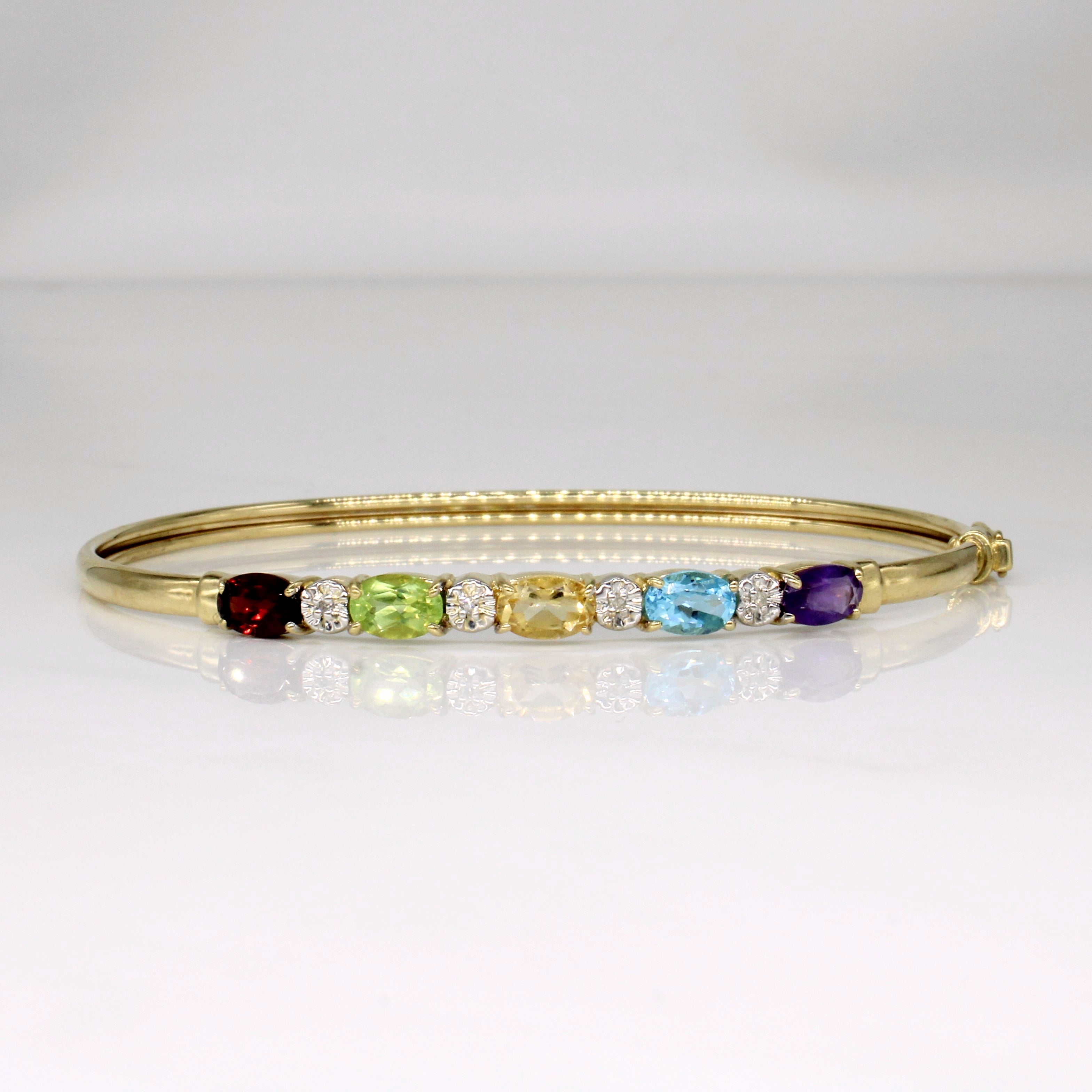 10K Yellow Gold Multi Gemstone Bracelet for Women | 2.32ctw Natural Gemstones | 7.5 Inch Adjustable | Elegant Gift for Birthday, Anniversary & Special Occasions