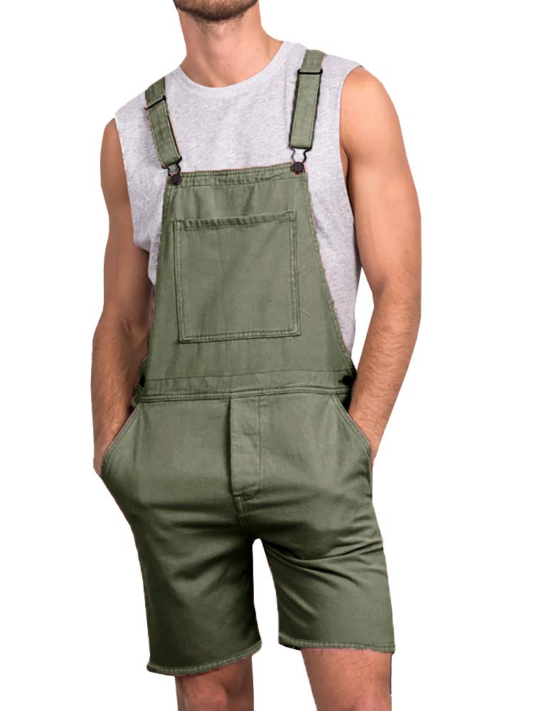 Runcati Men's Casual Bib Overalls - Lightweight Cotton Denim Jumpsuit with Pockets, Loose Fit Romper for Summer Outings, Hiking & Outdoor Activities