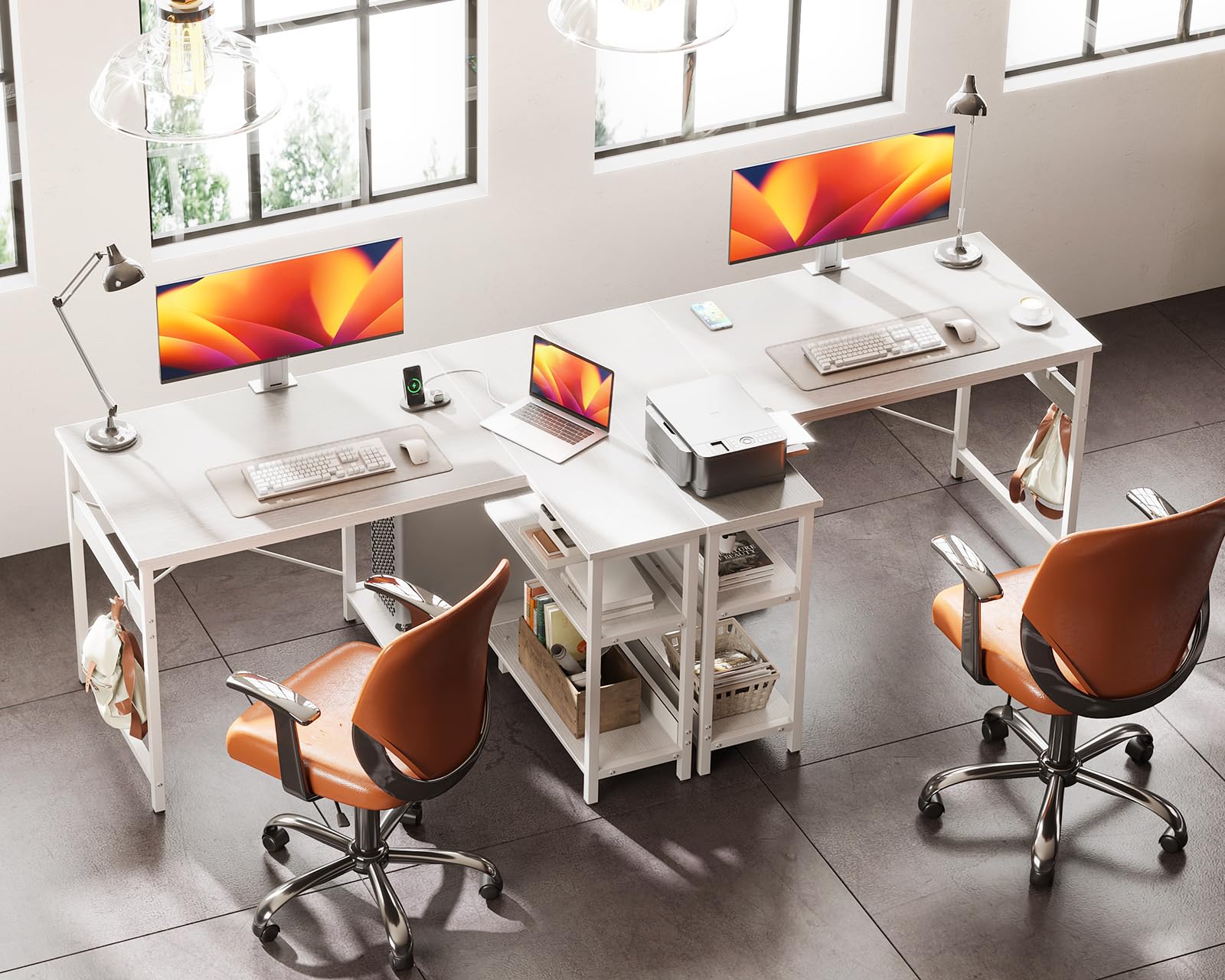 40 Inch Small L-Shaped Computer Desk with Reversible Storage Shelves - Modern Corner Writing Study Table with Iron Hook, White - Perfect for Home Office, Gaming & Small Spaces