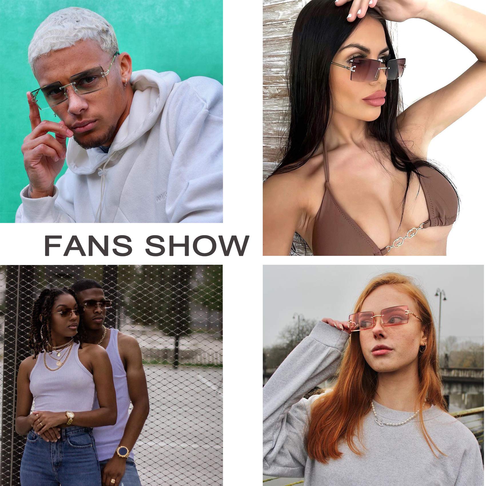 Stylish Rectangle Sunglasses for Men & Women - Small Rimless Square Frame UV Protection - Perfect for Driving, Beach & Outdoor Activities