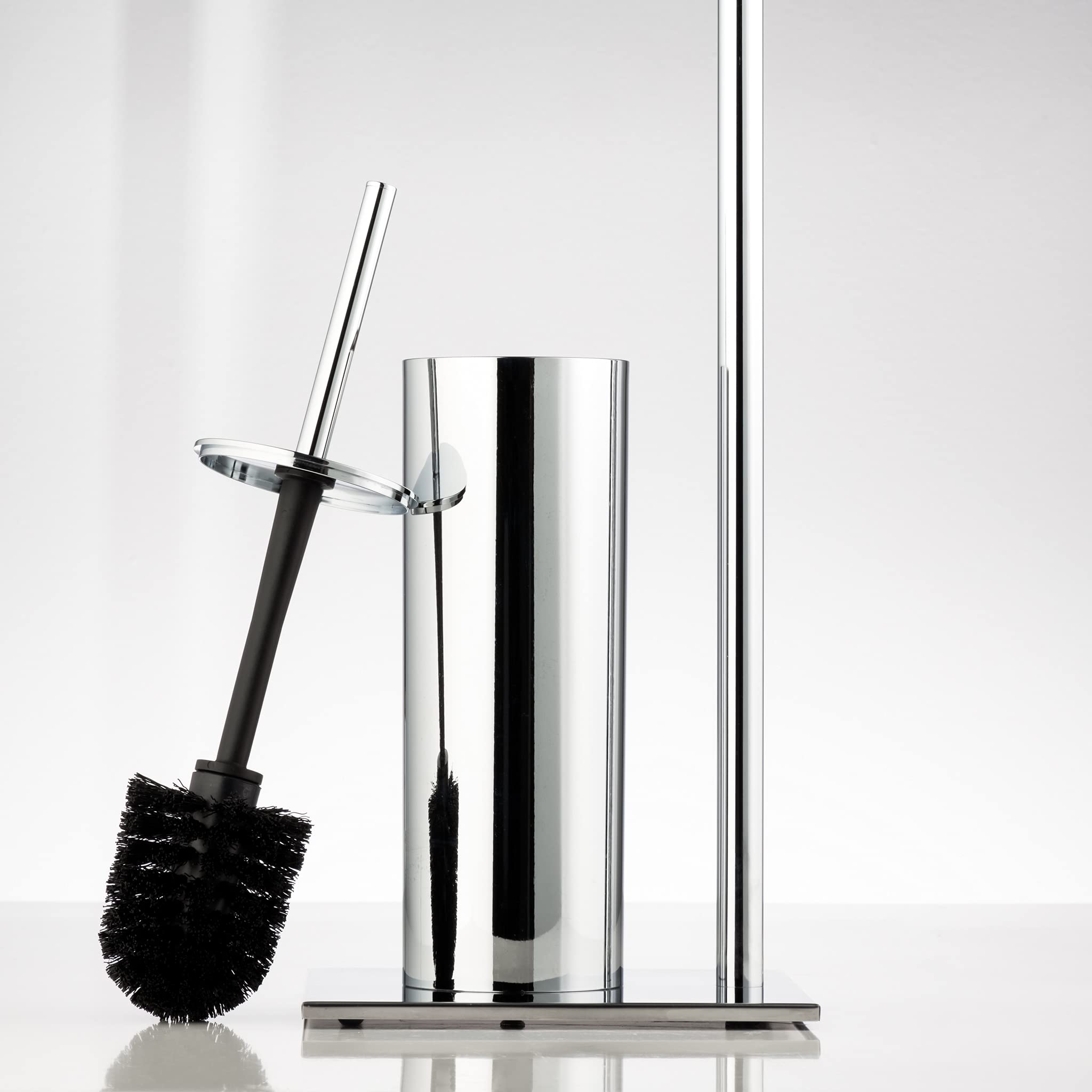 Stainless Steel Chrome Standing Toilet Paper Holder & Brush Stand - Bathroom Organizer for Modern Home Decor | Perfect for Small Spaces, Apartments & Guest Bathrooms
