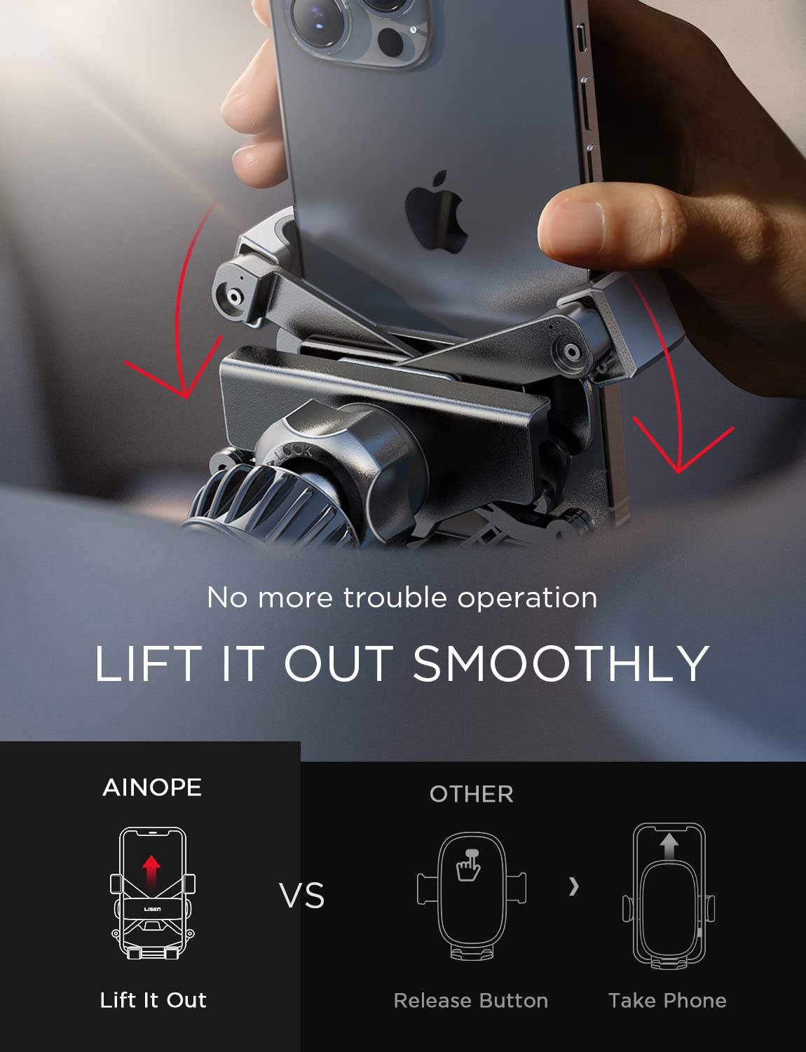 AINOPE Red Car Phone Holder Mount - Universal Dashboard & Windshield Stand for iPhone, Samsung, Google Pixel - Hands-Free Driving & Navigation Accessory