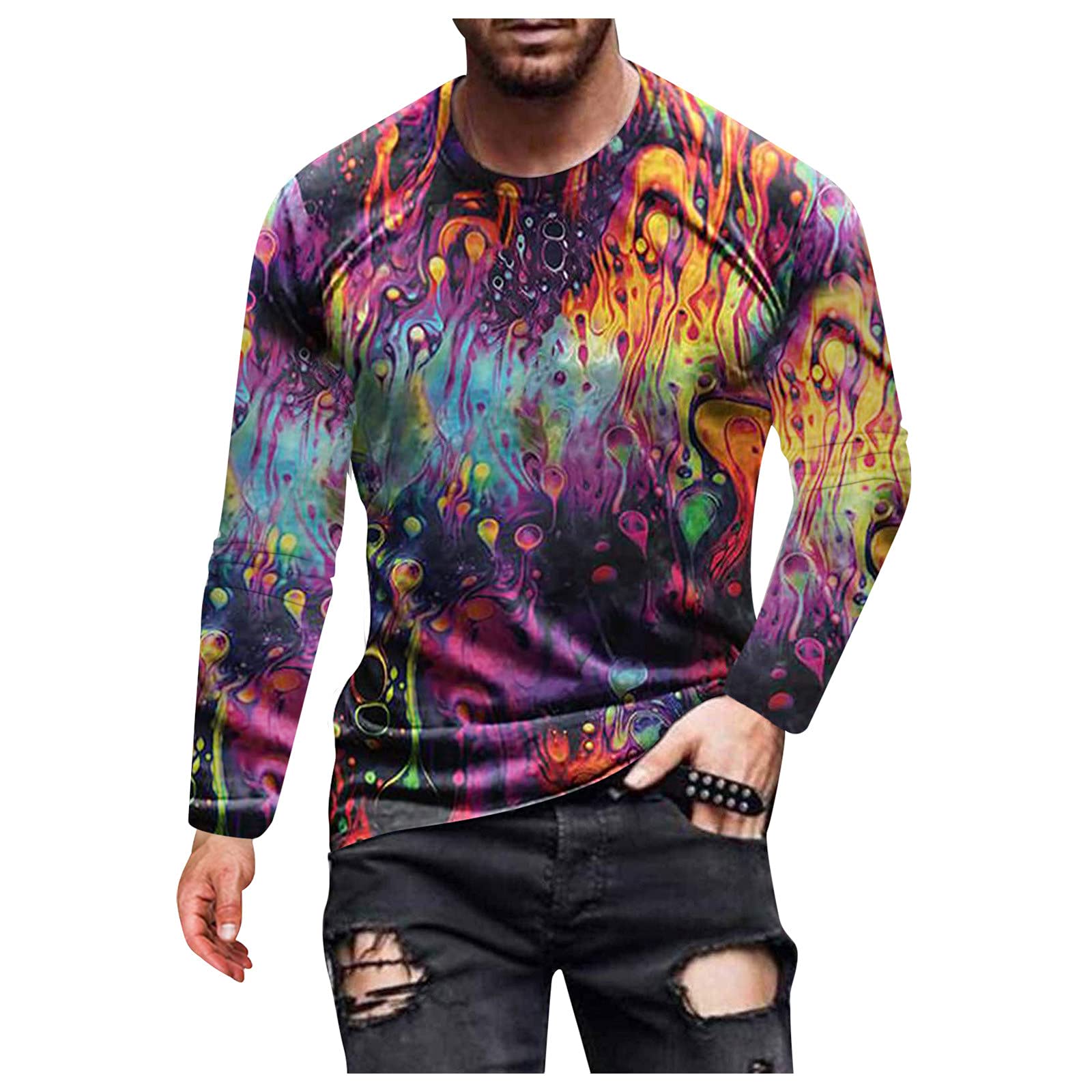 3D Printed Men's Long Sleeve Casual Street T-Shirt - Round Neck Digital Graphic Tee - White Top for Urban Fashion & Everyday Wear