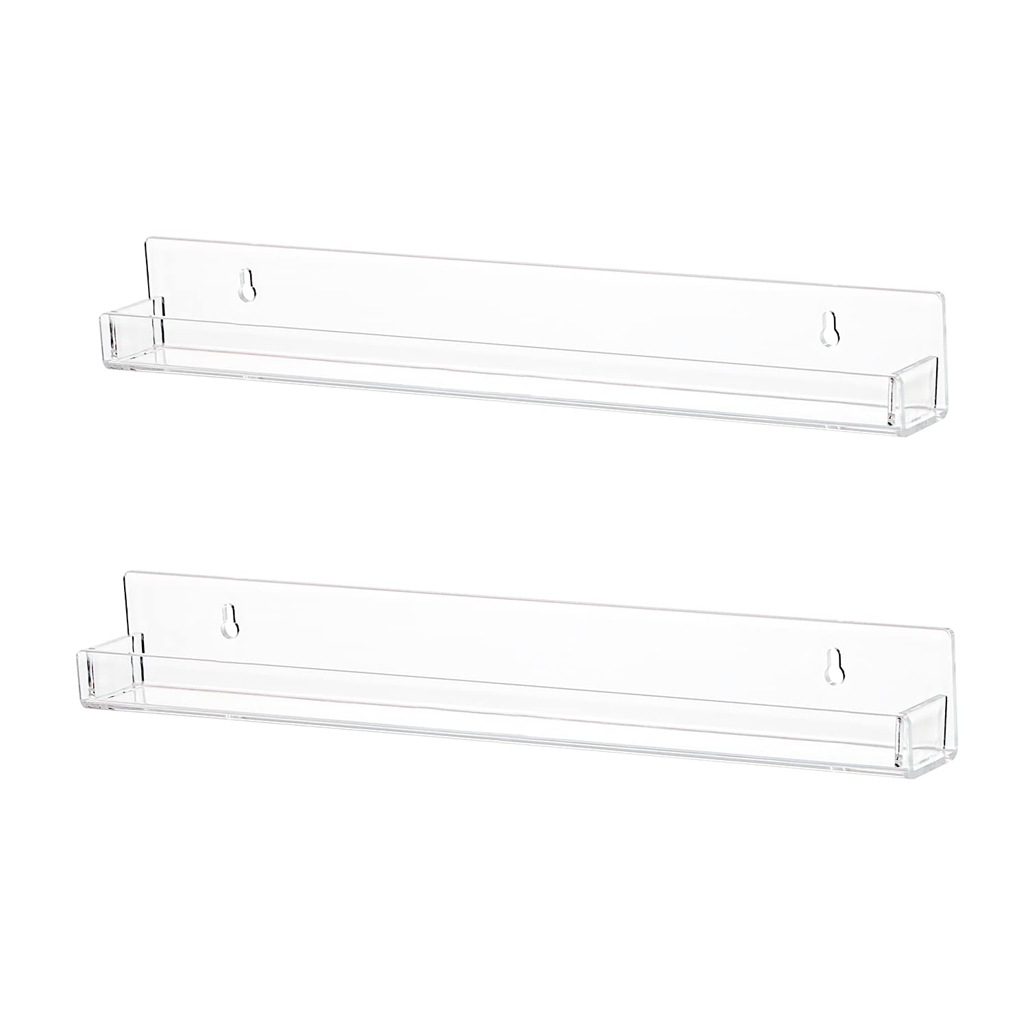 2 Pack Clear Acrylic Nail Polish Wall Mounted Shelf - Floating Organizer Holds 30 Bottles with Removable Anti-Slip Inserts | Perfect for Salon, Home Nail Station & Kids Book Display