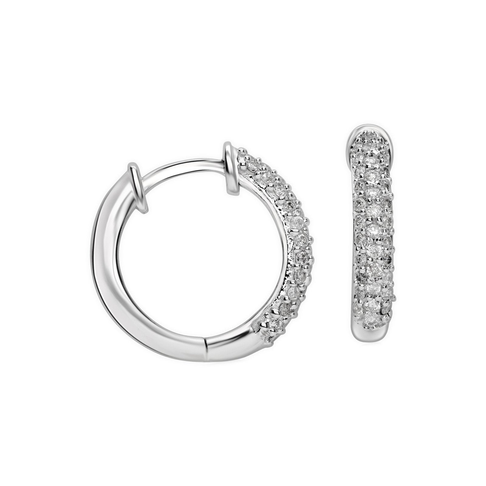 18k White Gold Diamond Dome Huggie Hoop Earrings for Women - Elegant Everyday & Special Occasion Jewelry Gift