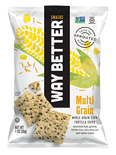 Way Better Snacks Sprouted Gluten Free Tortilla Chips - Sunny Multi Grain, 1oz (12 Pack) | Healthy Vegan Snack for Parties, School Lunches & On-the-Go