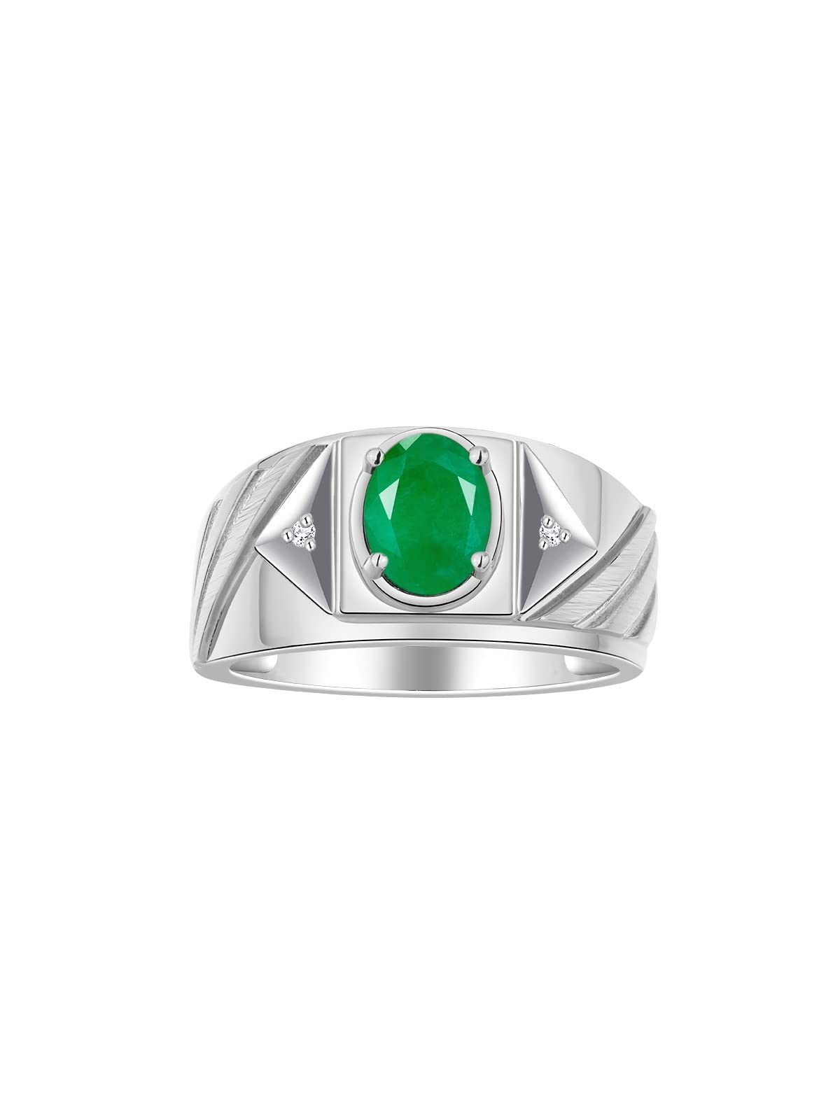 Rylos Men's Sterling Silver Designer Rings - 8x6MM Oval Gemstone & Diamond Accents - Classic Birthstone Rings for Men (Sizes 8-13) - Perfect for Weddings, Anniversaries & Gifts