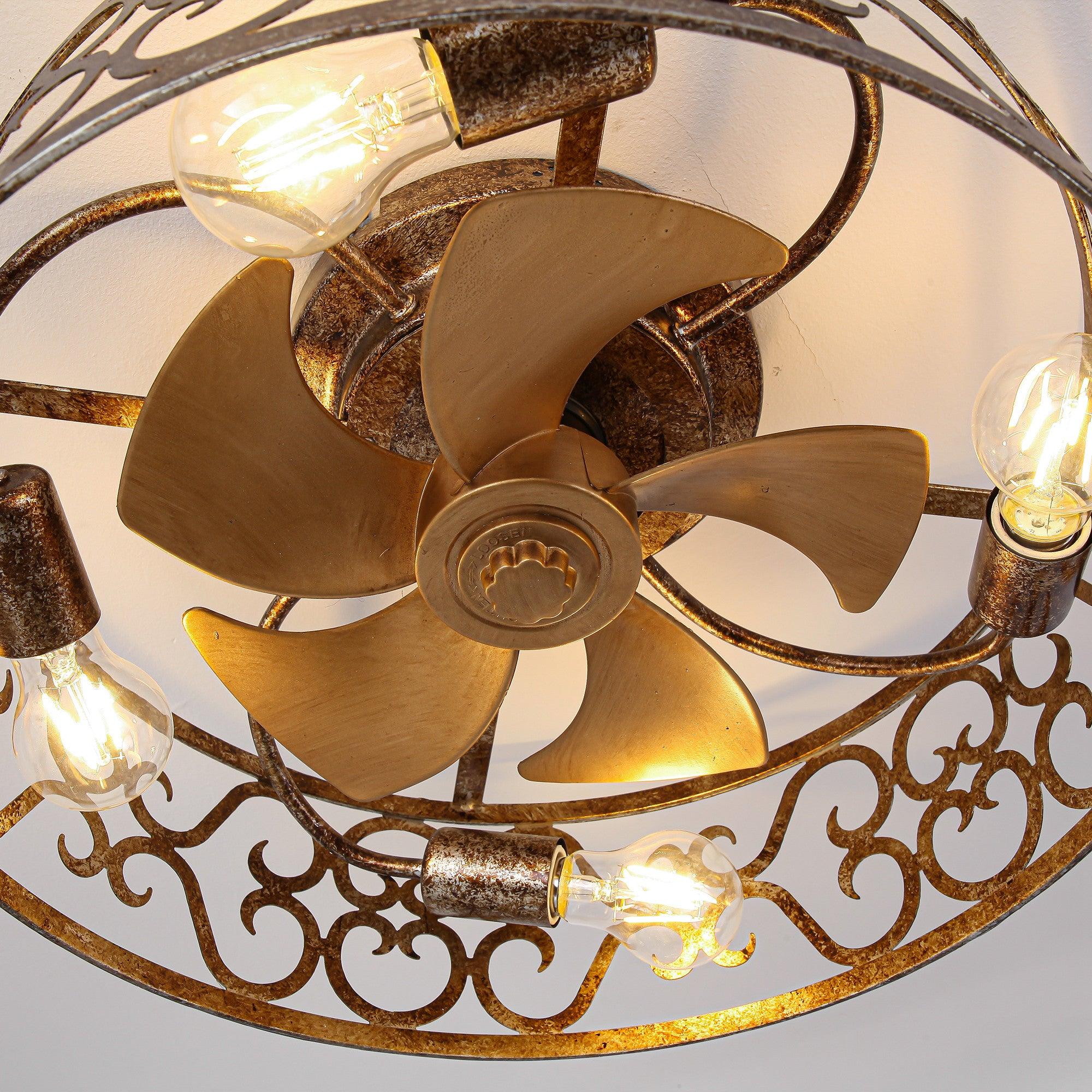 18 Inch Gold Industrial Flush Mount Ceiling Fan with Light - Smart APP & Remote Control - Perfect for Living Room, Bedroom, Kitchen & Office Spaces