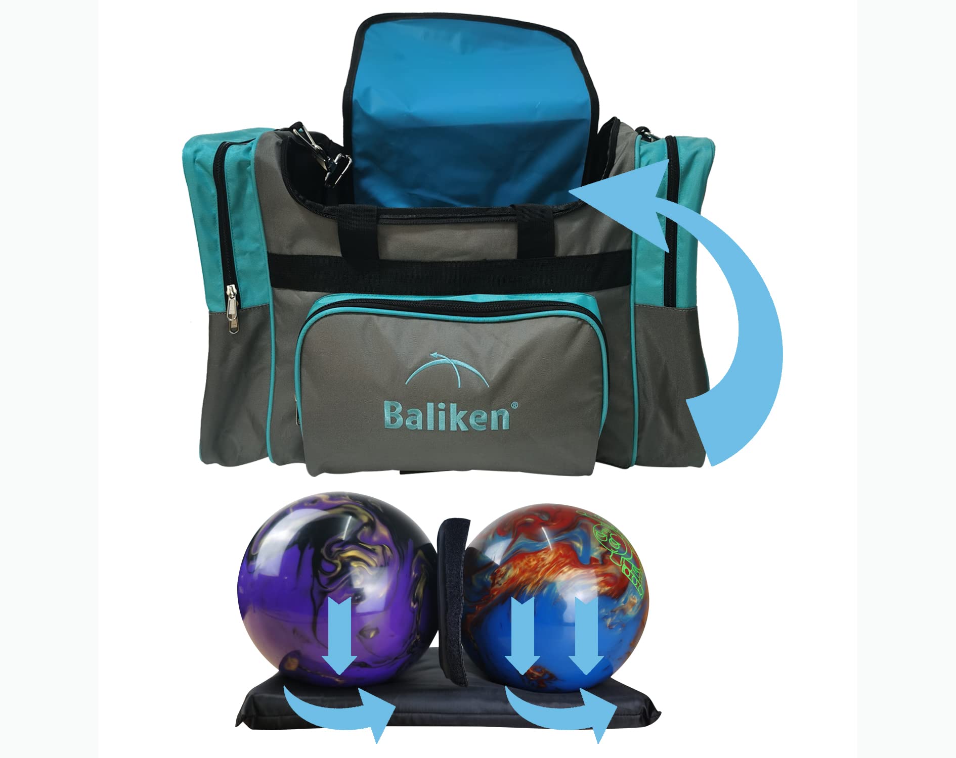 BALIKEN Double Tote Bowling Bag for 2 Balls & Shoes - Mens Size 16 & 13 - Perfect for League Play & Practice