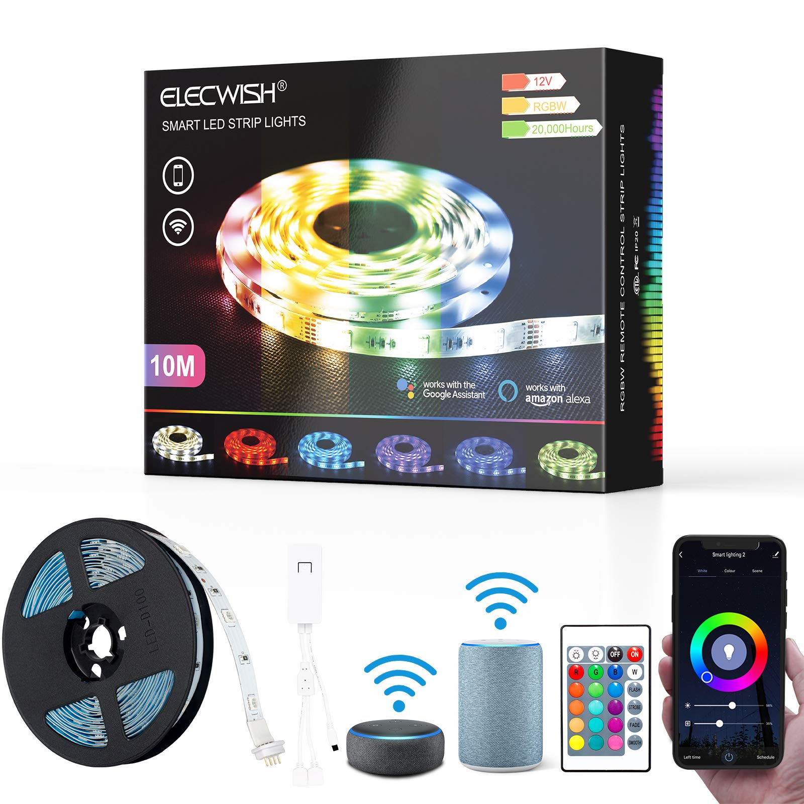 YUSING 32.8ft Smart LED Strip Lights - RGB WiFi Light Strips Compatible with Alexa & Google Home, Remote/App/Bluetooth Control - Perfect for Bedroom, Kitchen, Bar & Home Decoration Lighting
