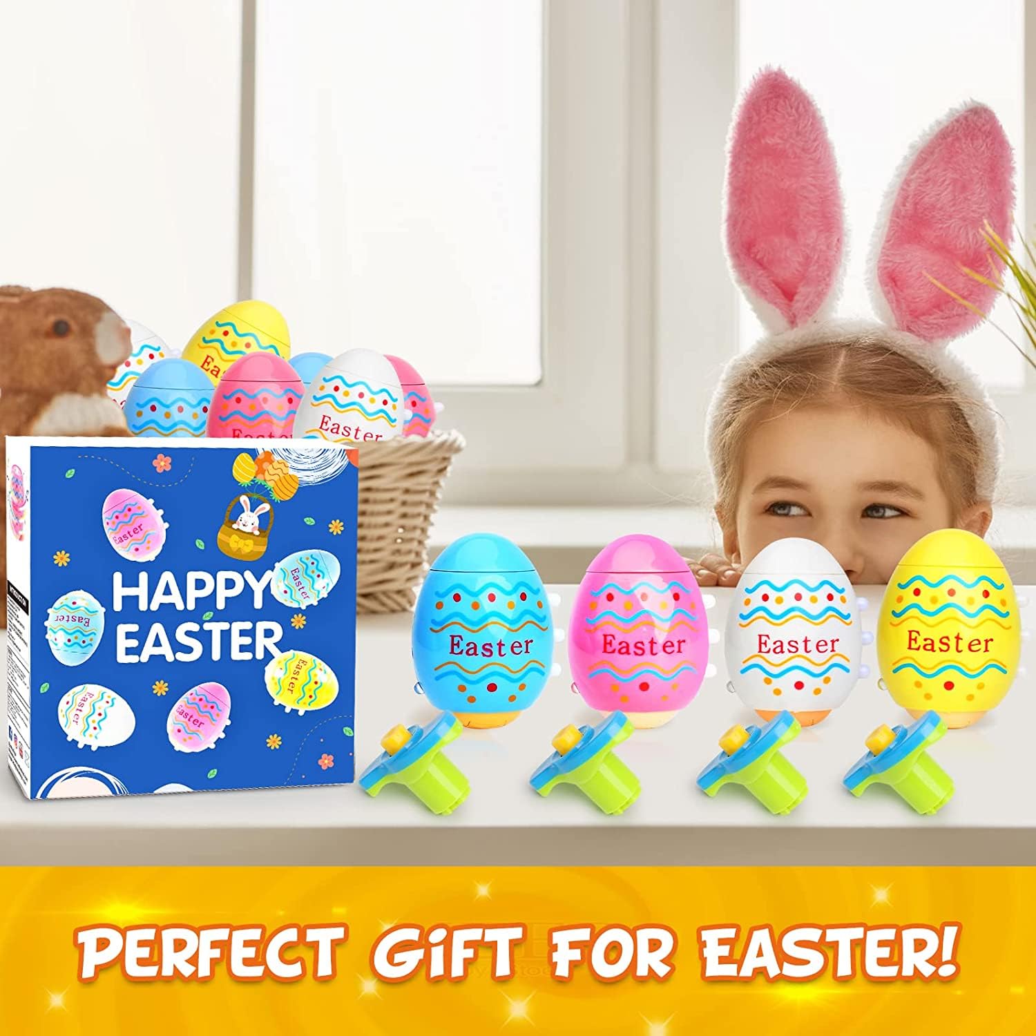 6-Pack LED Light Up Spinning Top Easter Eggs - Fun Flashing Gyroscope Toys for Kids, Easter Party Favors, Goodie Bag Fillers & Glow in The Dark Gifts - Perfect for Easter Egg Hunts, Birthday Parties & Classroom Rewards