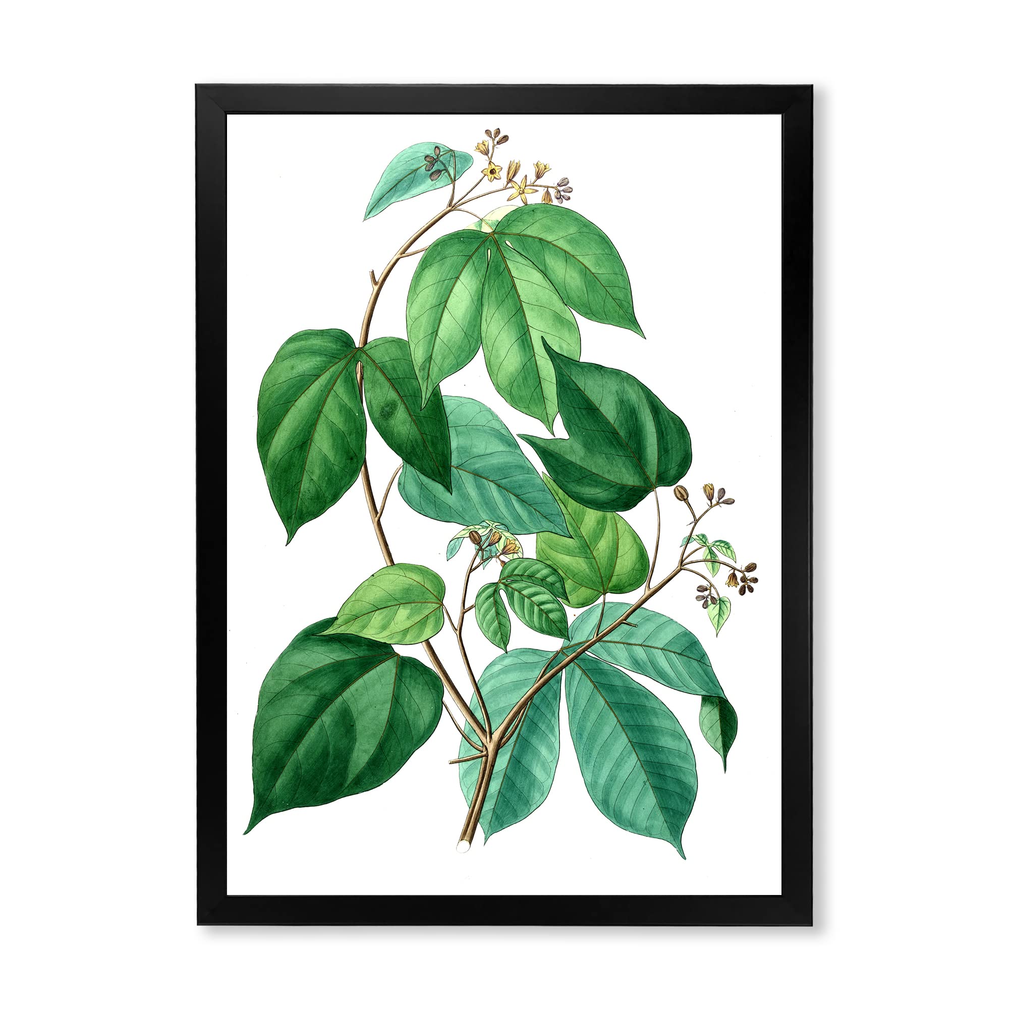 Vintage Green Leaves Botanical Wall Art - Traditional Framed Canvas Print for Living Room, Bedroom & Office Decor | Nature Inspired Home Decorations