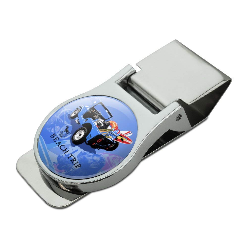 Surfing Dog Metal Money Clip - Chrome Plated Satin Finish for Cash & Cards - Perfect for Beach Trips, Surfers & Dog Lovers Gift