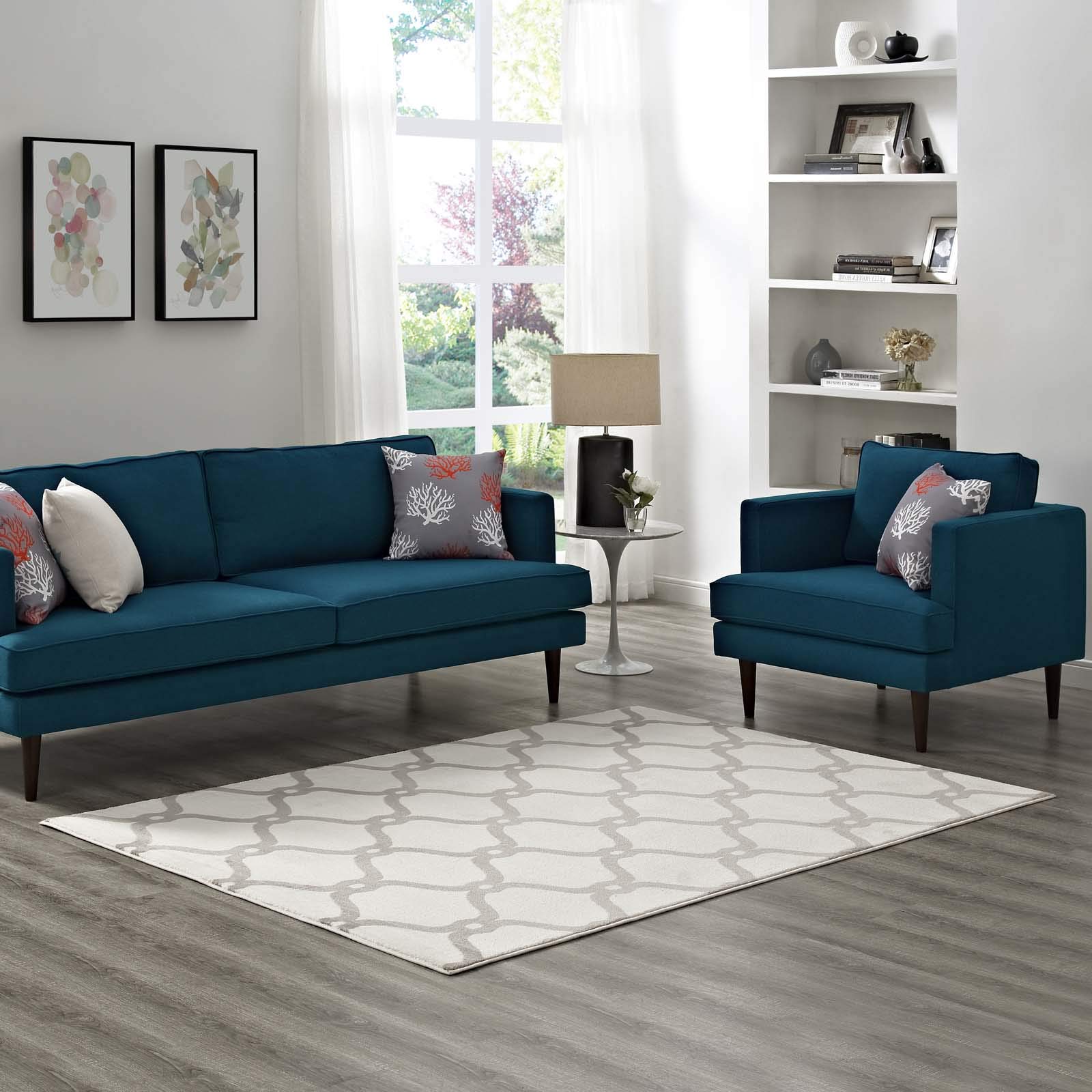 Modern Contemporary Urban Living Room Area Rug - Soft Fabric Floor Carpet Runner in Multi Ivory White - Perfect for Lounge, Bedroom & Home Decor