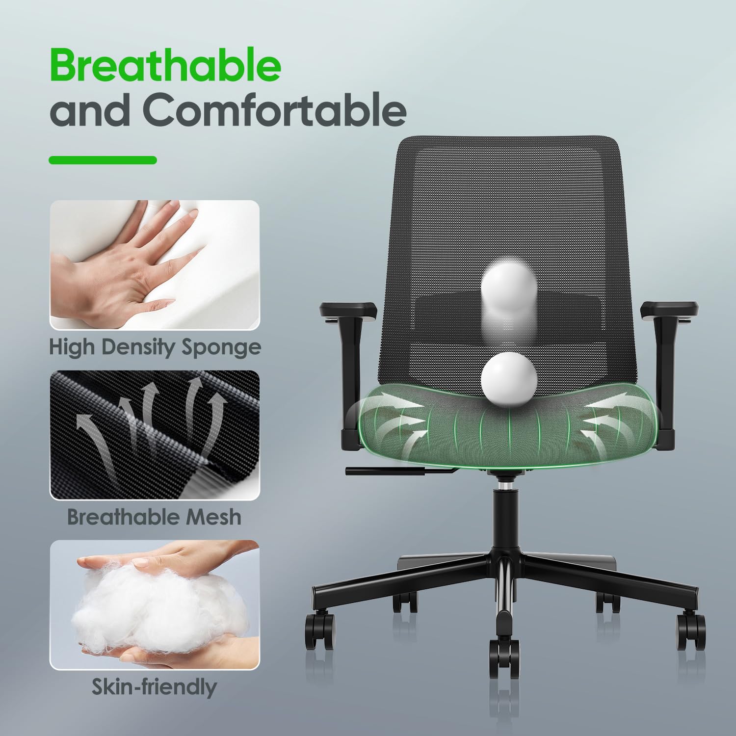Ergonomic Office Chair with Adjustable Lumbar Support & 3D Armrests - Breathable Mesh Computer Desk Chair with Tilt Function, Wide Seat & Swivel Base - Perfect Executive Task Chair for Home Office, Gaming & Corporate Workspaces