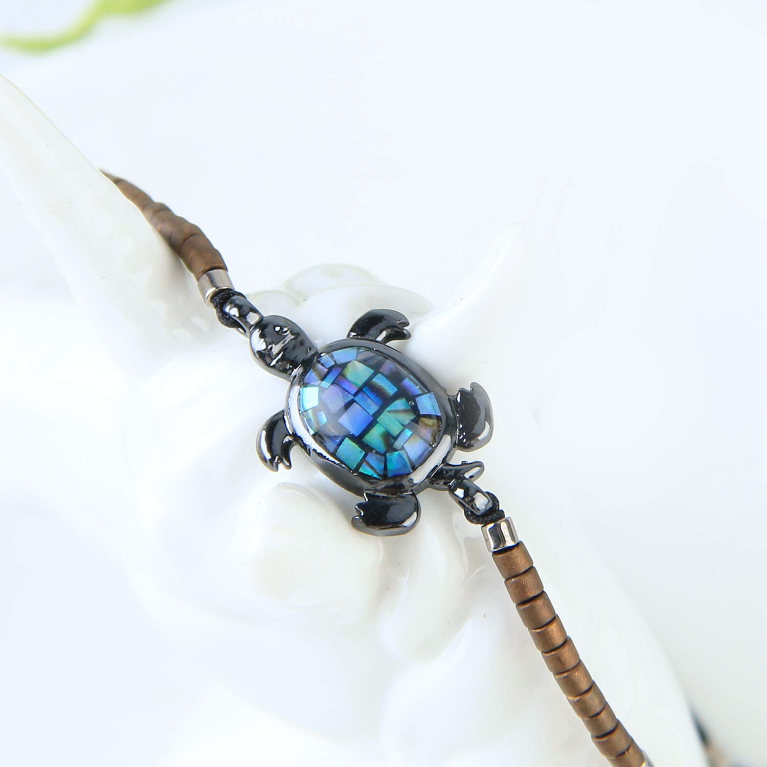KELITCH Crystal Turtle Charm Bracelet - Miyuki Beaded Thin Strand Friendship Bracelet for Women - Adjustable Multi Color Handmade Jewelry - Perfect for Gifts, Boho Style & Everyday Wear
