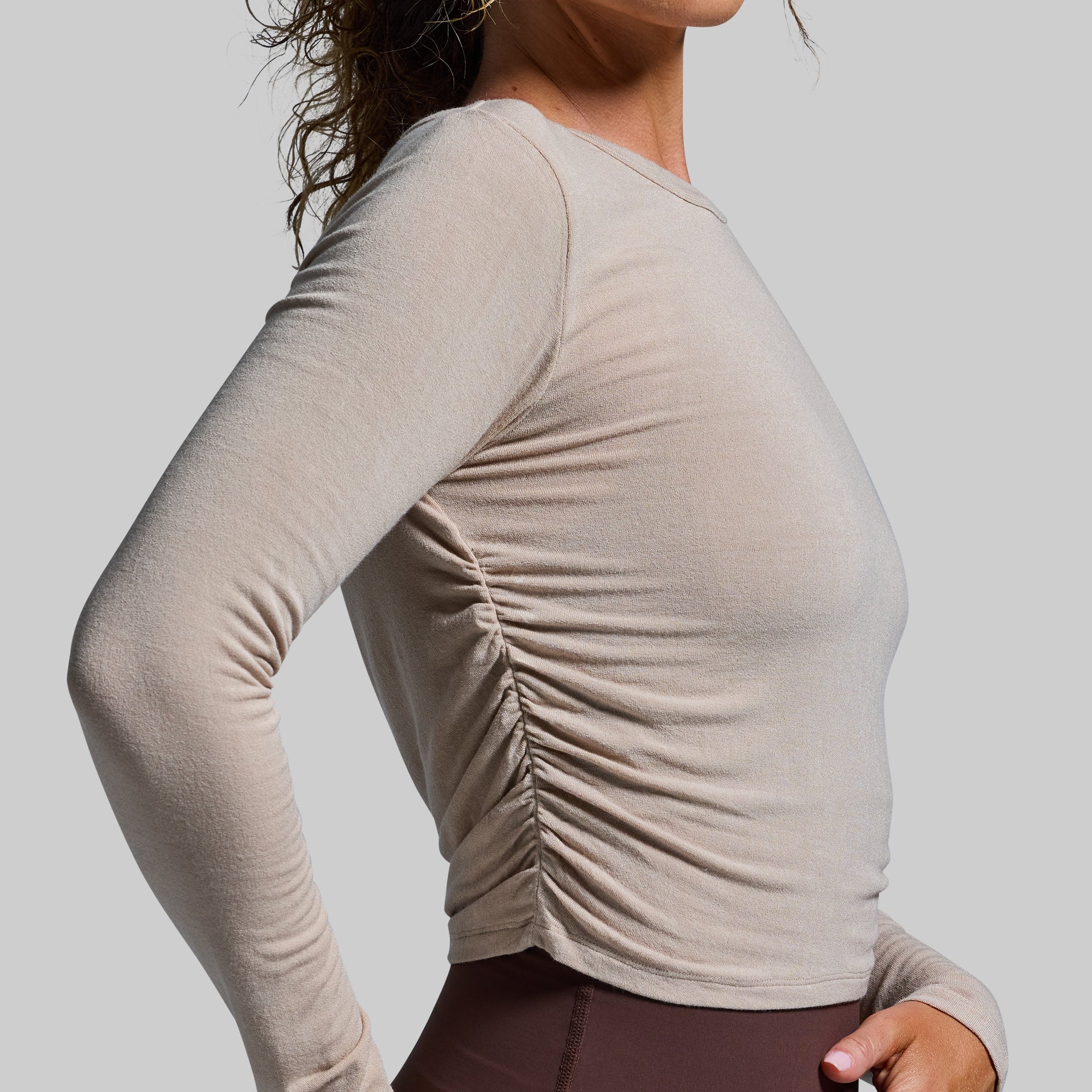 Look At Me Women's Long Sleeve Top - Soft Almond Color for Fall & Winter | Casual Wear, Layering, Office Outfits