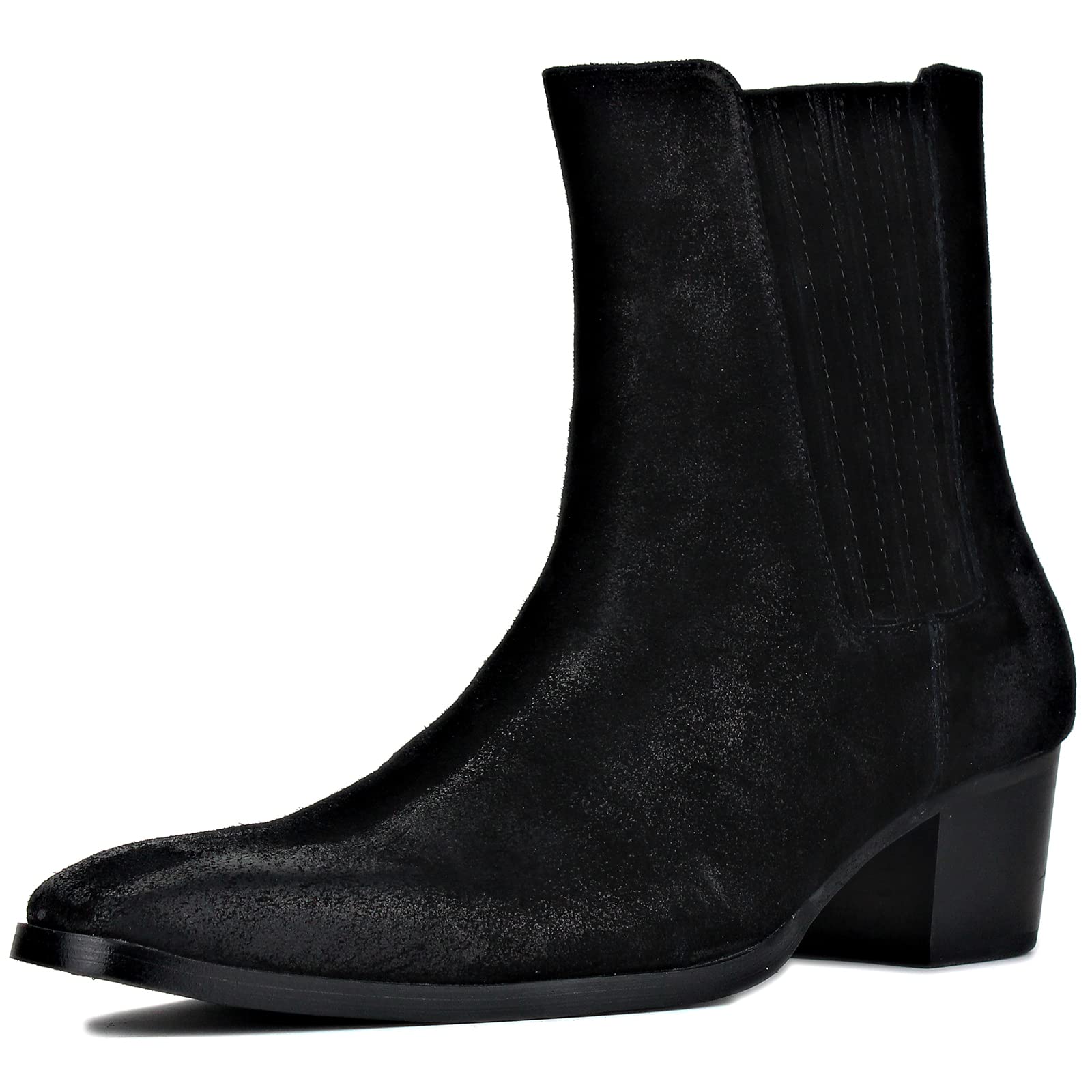 OSSTONE Men's Chelsea Ankle Boots - Genuine Leather Chukka Boots with Retro Heel - JY043-US-R - Perfect for Business Casual, Office Wear & Night Out