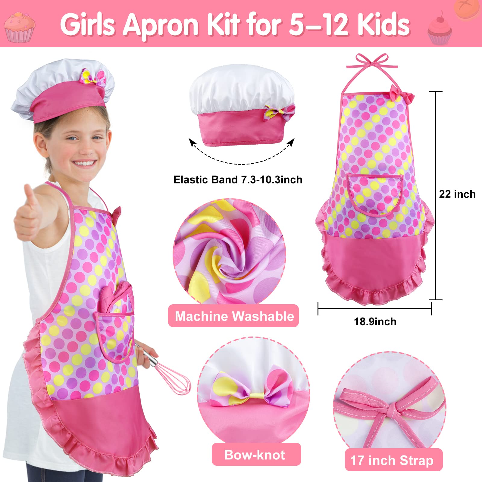 INNOCHEER 54PCS Kids Baking and Cooking Set for Girls & Boys - Chef Costume with Apron, Hat, Real Cooking Tools & Baking Supplies - Perfect Kitchen Utensils for Junior Chefs Ages 3+ | Birthday Gift, Pretend Play, Cooking Class & Family Baking Fun