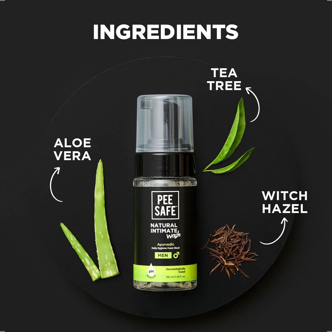 Pee Safe Natural Intimate Wash for Men with Tea Tree Oil - 100ml Ayurvedic Genital & Ball Wash for Men | Gentle Cleansing for Daily Hygiene & Comfort