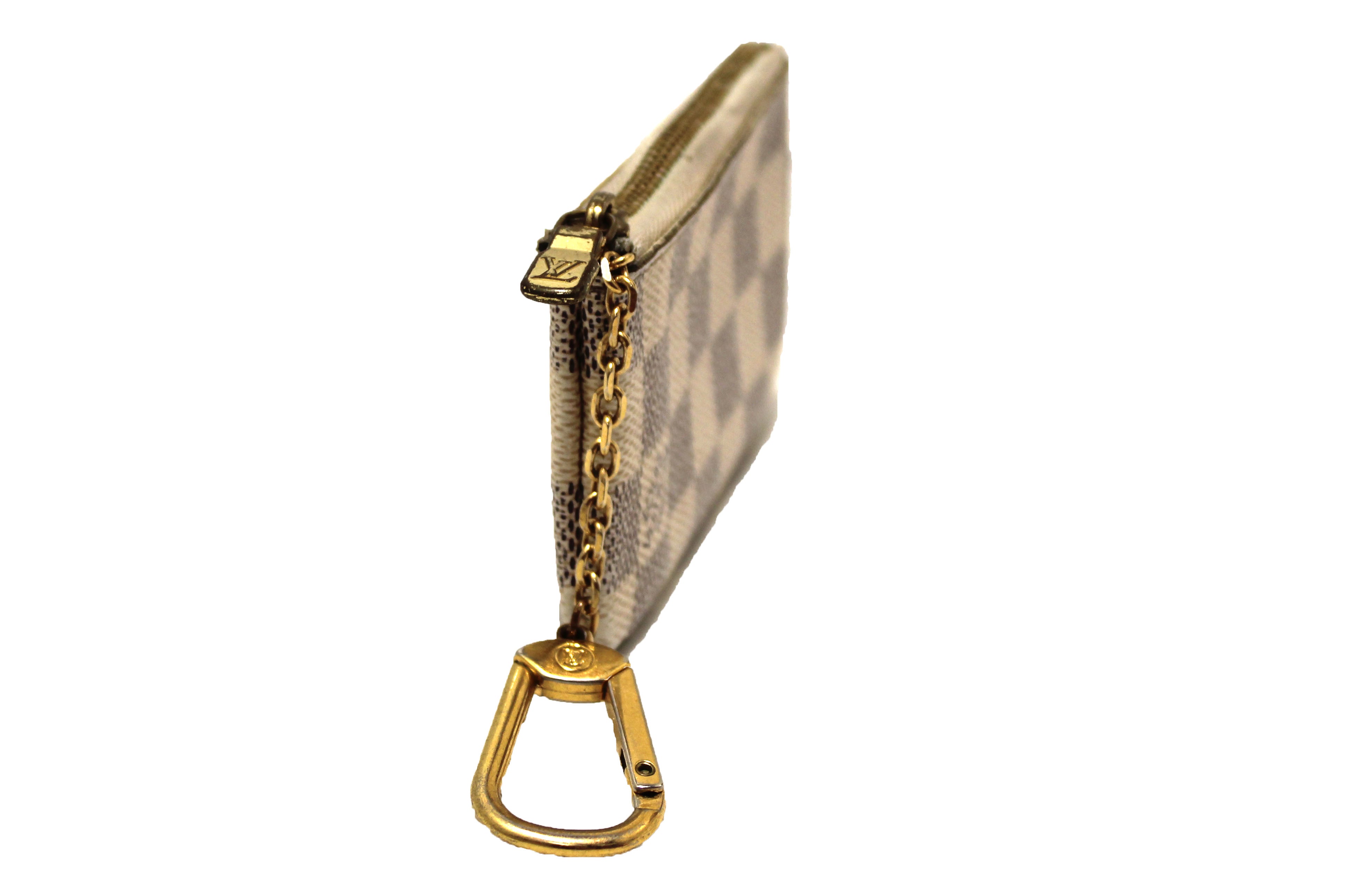 Authentic Louis Vuitton Damier Azur Canvas Key Pouch - Compact Wallet for Keys & Cards - Perfect for Travel, Everyday Use & Gift Giving