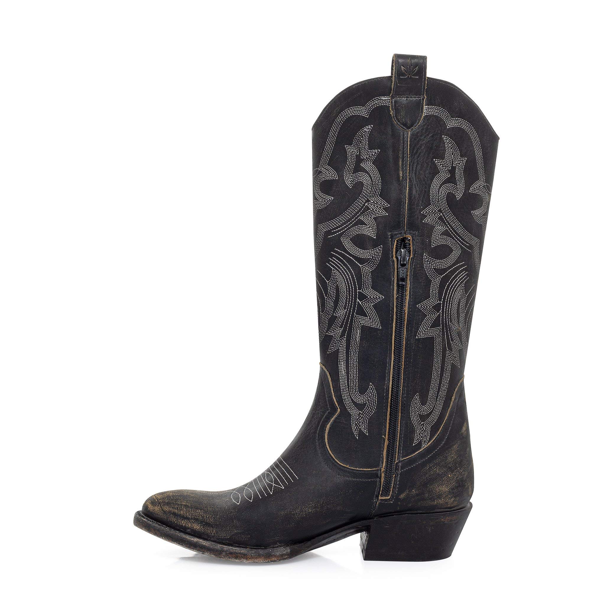 Vintage Cowboy Boots for Women - Distressed Leather Western Boots with Side Pull Straps | Perfect for Country Rides, Rodeos & Western Fashion