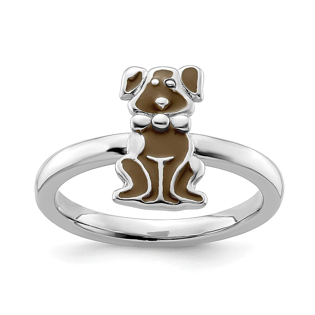 925 Sterling Silver Brown Dog Stackable Ring - Dainty Animal Jewelry for Women - Perfect Gift for Her - Ideal for Everyday Wear, Stacking & Special Occasions