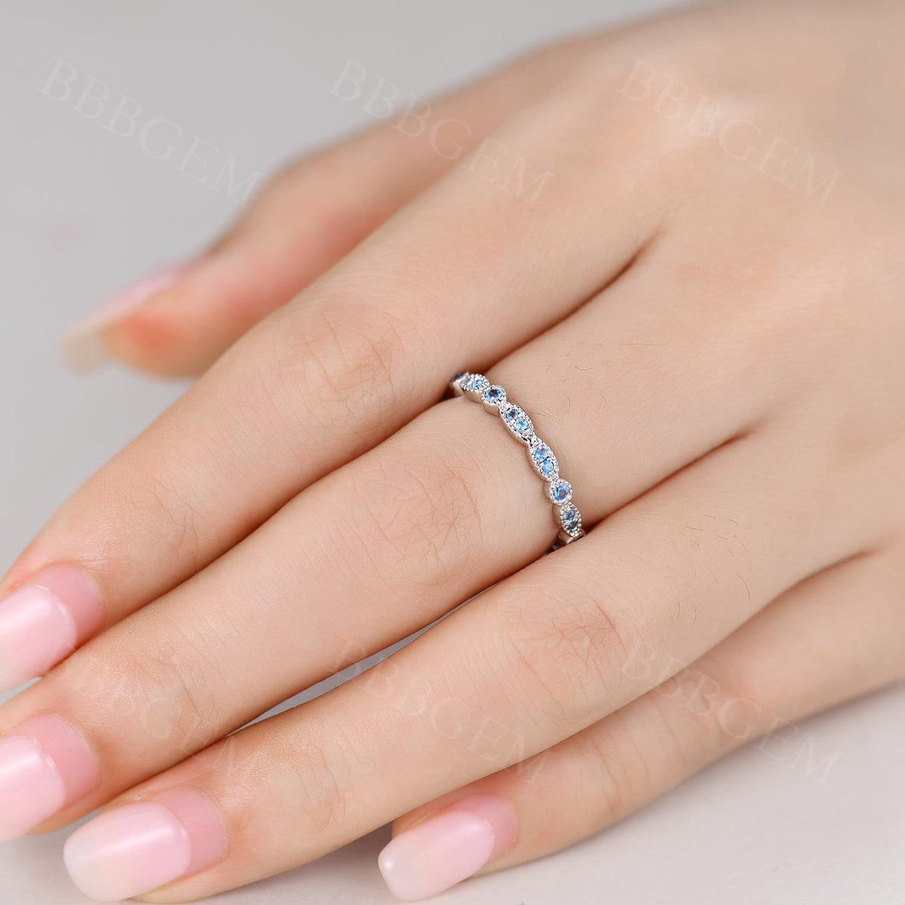 14k/18k White Gold Eternity Topaz Wedding Band with Milgrain Detailing - Perfect for Engagement Rings, Anniversary Gifts & Bridal Jewelry