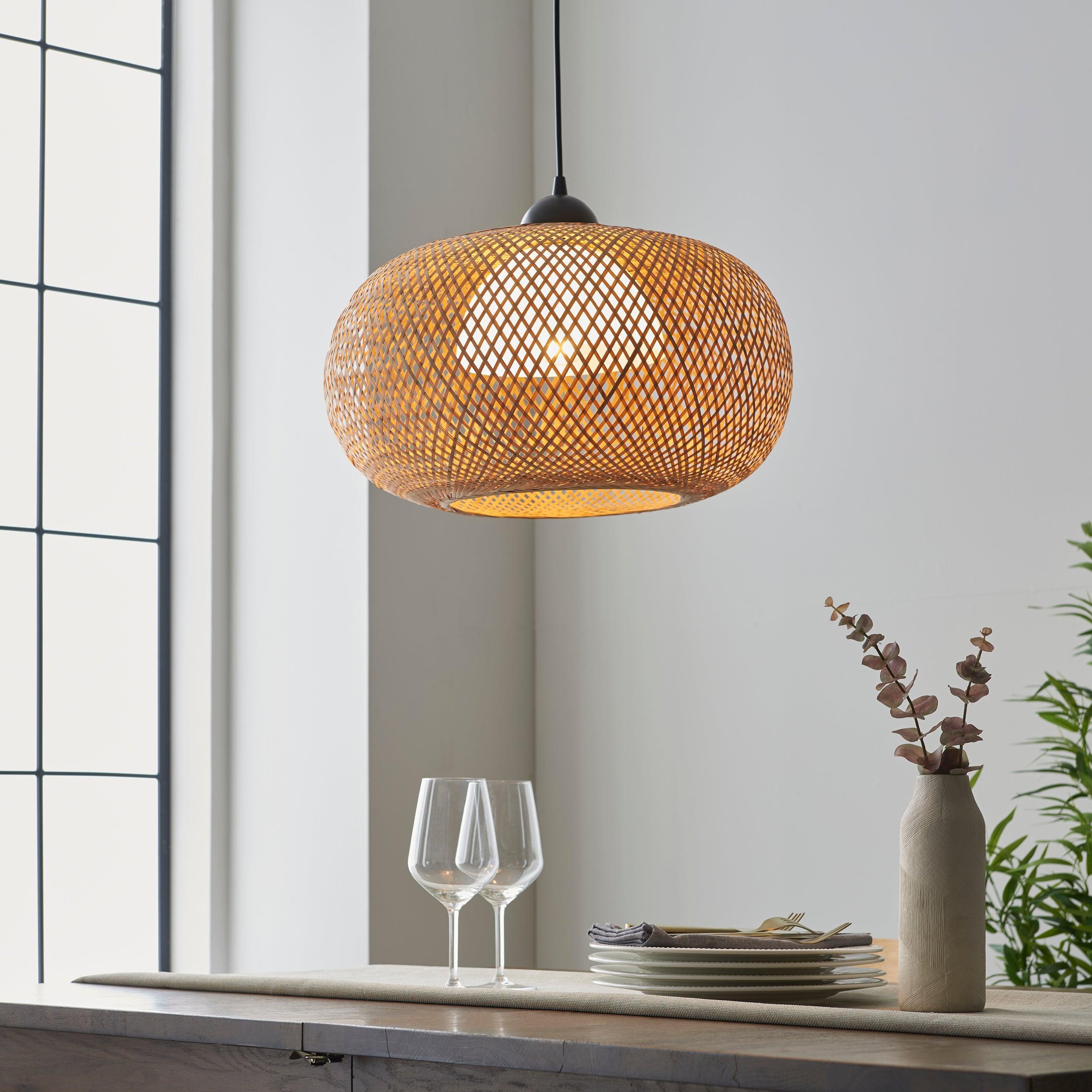 Bali Natural Bamboo Ceiling Pendant Light - Handwoven Rattan Chandelier for Boho Home Decor, Living Room, Bedroom & Patio Lighting