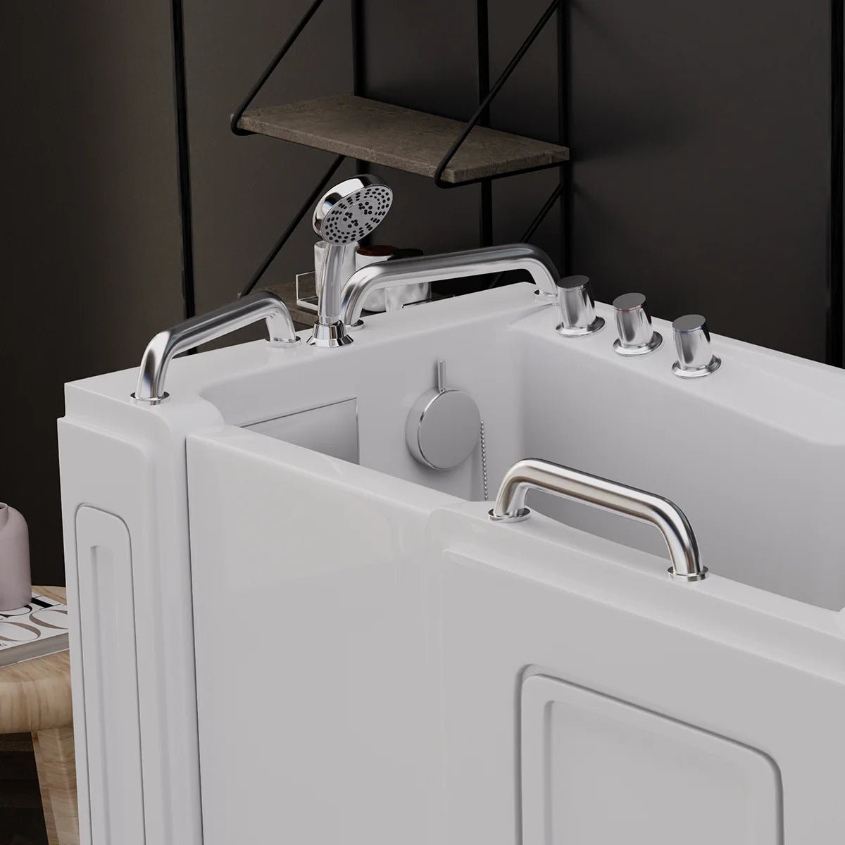 53 Inch Acrylic Walk-In Bathtub for Elderly & Disabled - Left Side Door Entry - Non-Slip Safety Tub for Accessible Bathing & Mobility Assistance