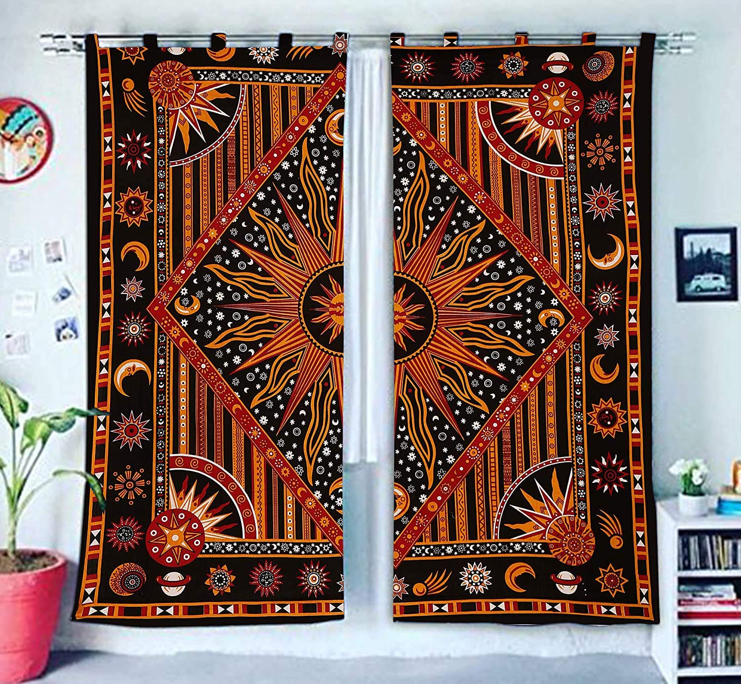 Handmade Bohemian Mandala Tapestry - Cotton Hippie Wall Hanging for Bedroom, Living Room & Balcony Decor | Gypsy Window Treatments, Sheer Room Divider & Boho Door Curtain | Perfect for Meditation Spaces, Dorm Rooms & Festival Decor