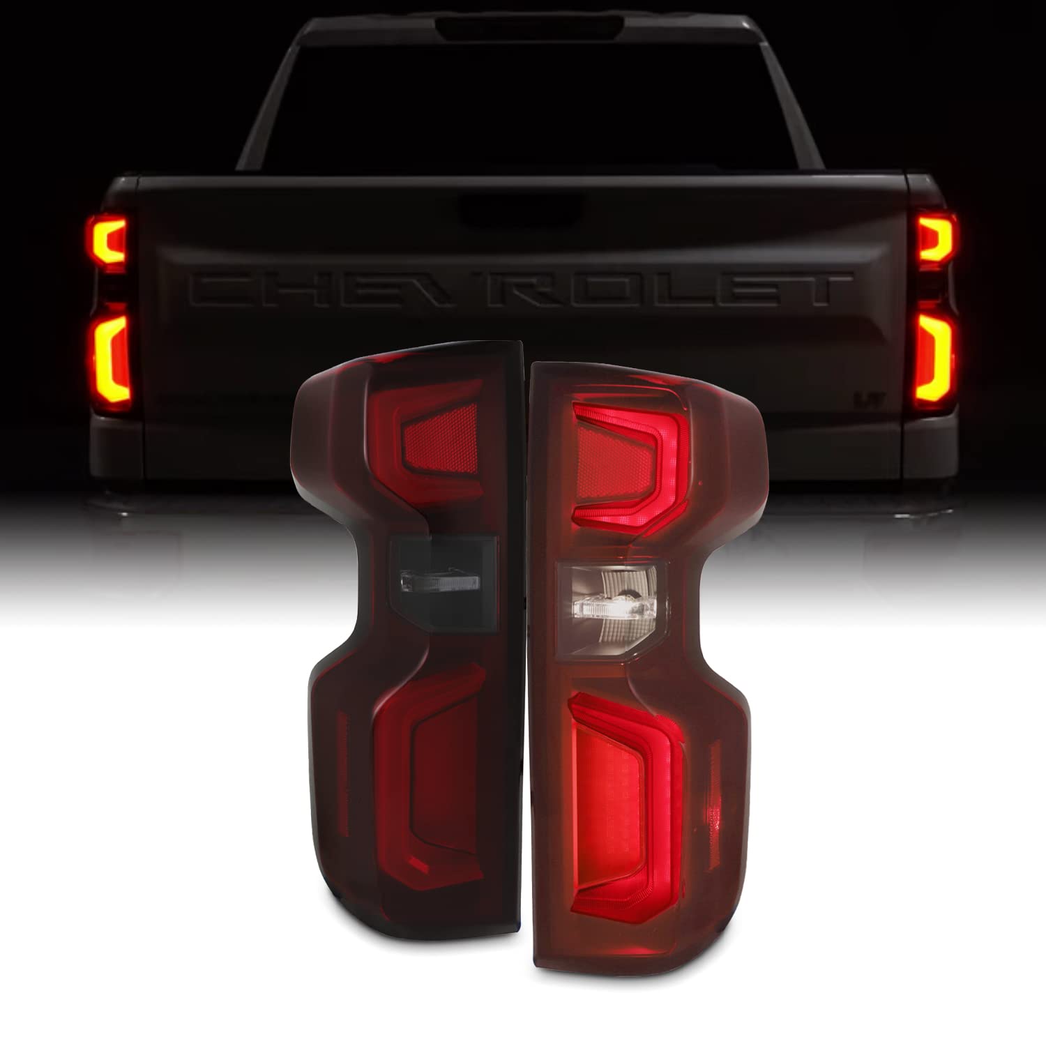 AKKON LED Dark Red Tail Lights Brake Lamp Pair for 2019-2022 Chevy Silverado 1500 (Driver & Passenger Side) - Upgrade Replacement for Incandescent Lights - Perfect for Night Driving & Enhanced Safety